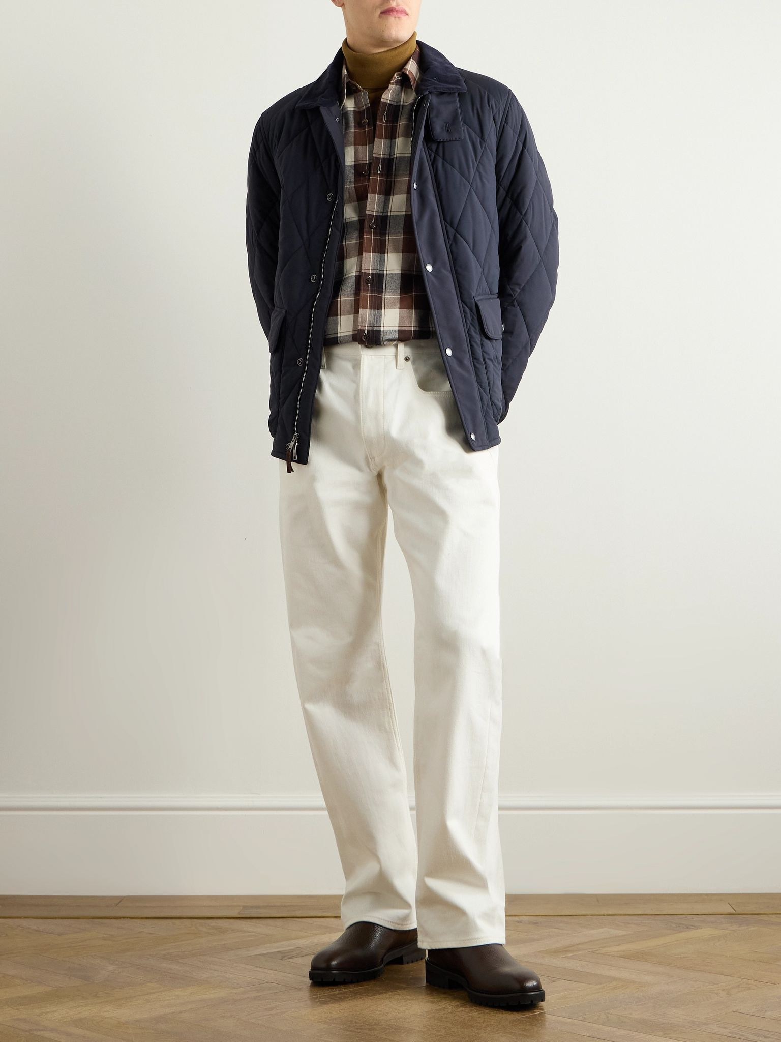 Carleton Corduroy and Suede-Trimmed Quilted Shell Down Jacket Navy - 2