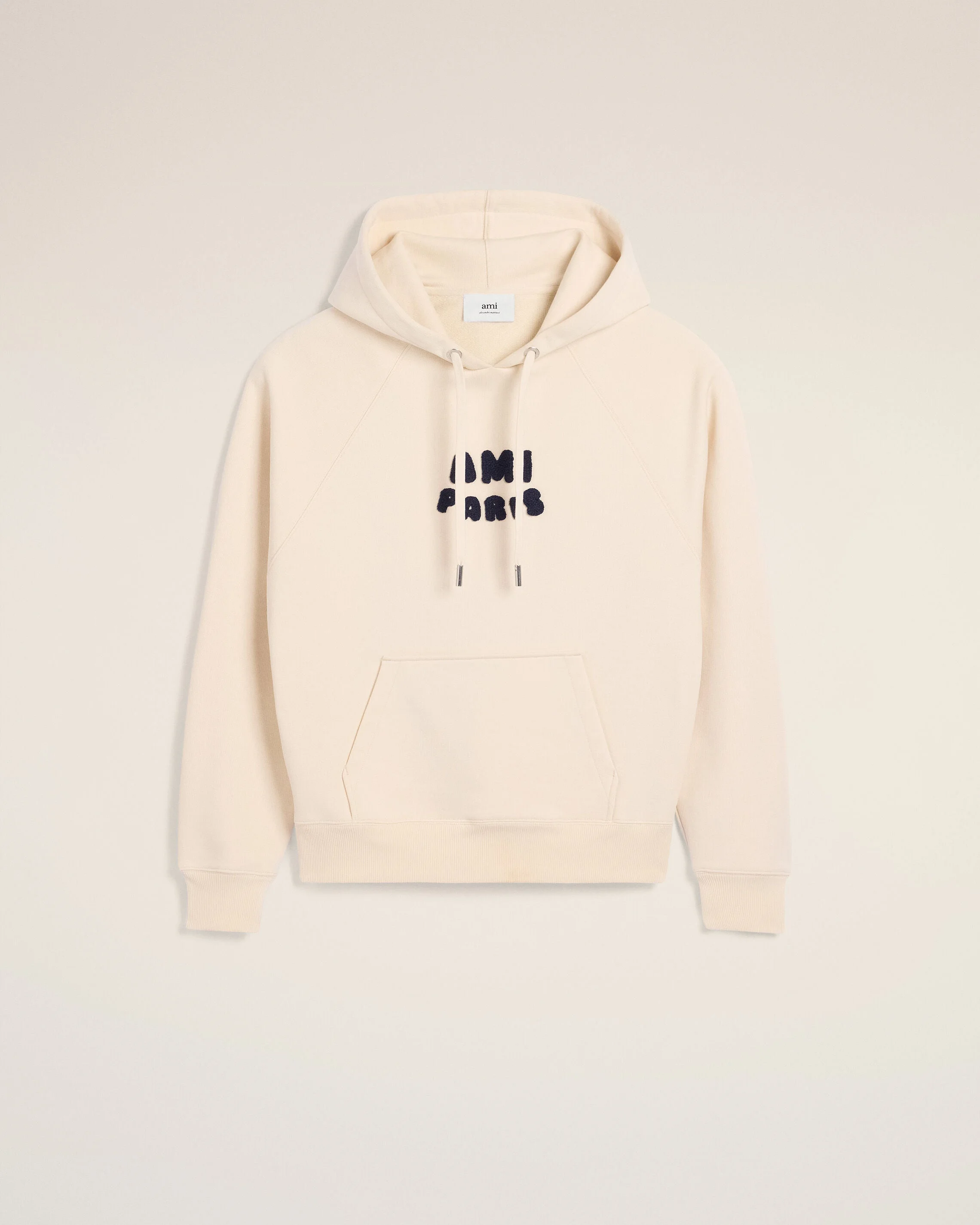 BEIGE COTTON HOODIE WITH AMI PARIS PATCH - 1