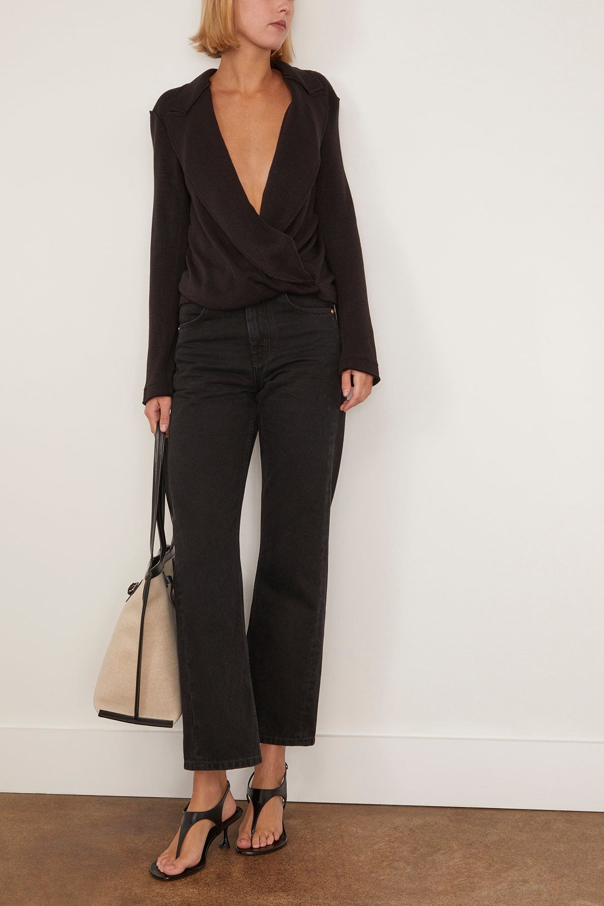 Curved Organic Cotton Denim Jean in Washed Black - 2