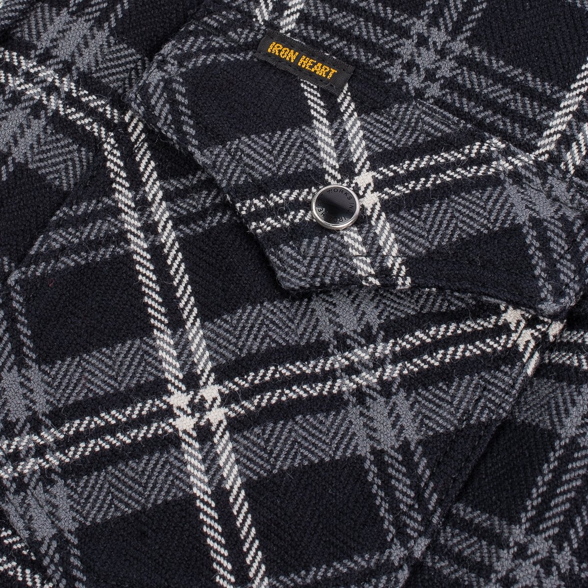 Ultra Heavy Flannel Herringbone Check Western Shirt - Black - 8