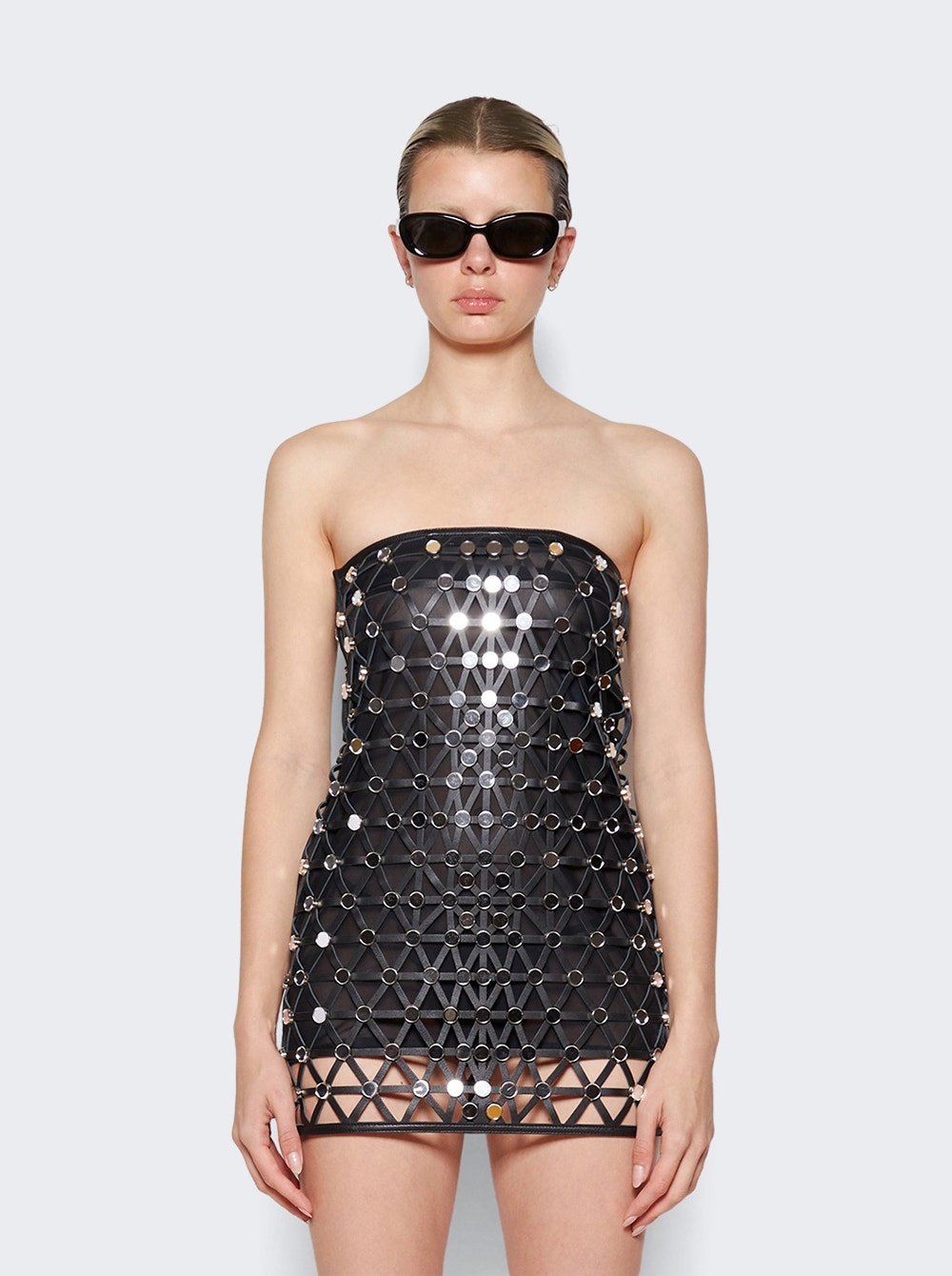 Leather Mini Dress With Crystals Black - 3