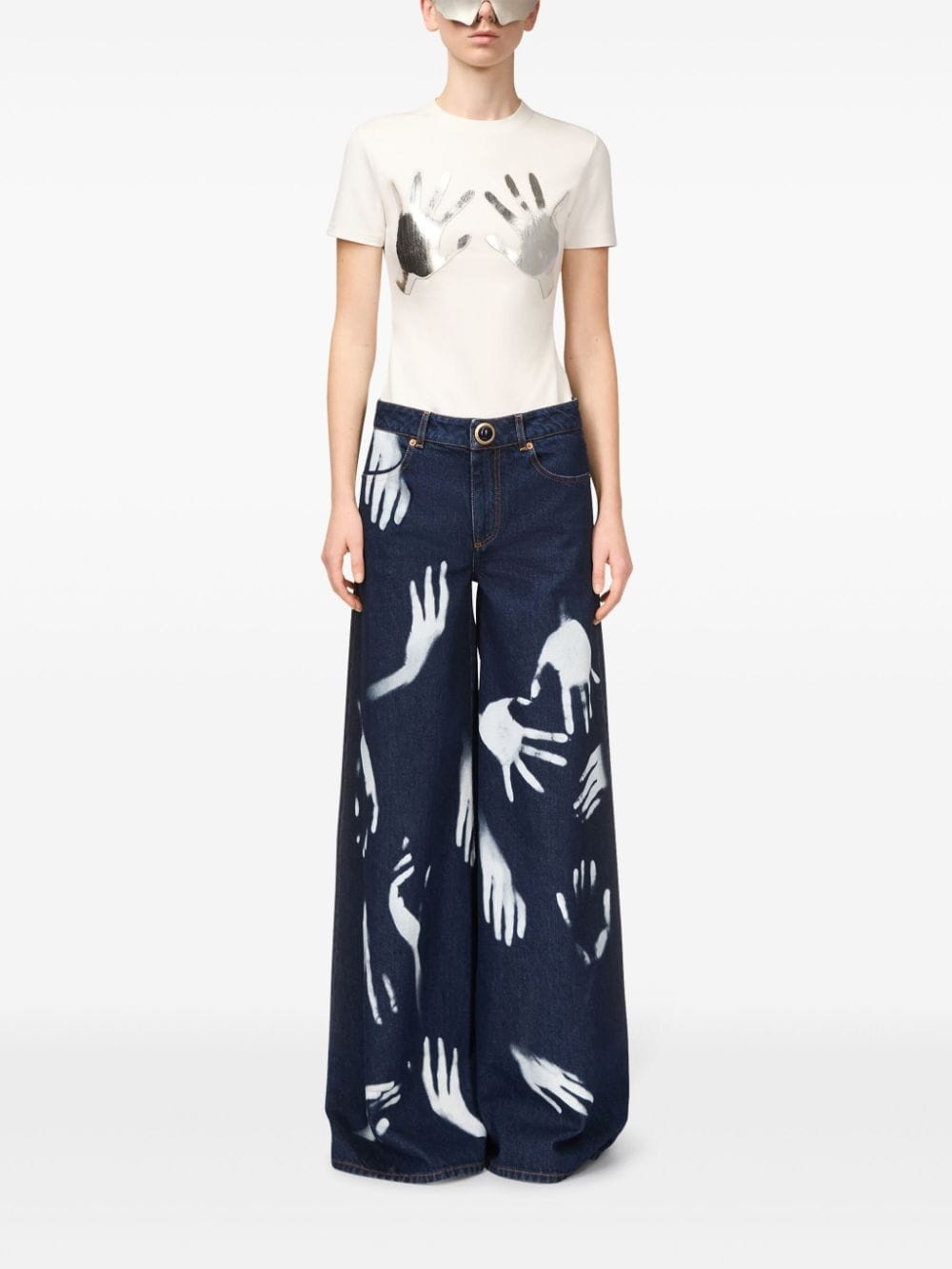 Hand-print wide-leg jeans - 3