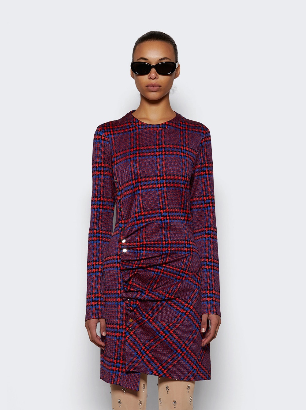 Plaid Long Sleeve Dress Red And Blue - 3