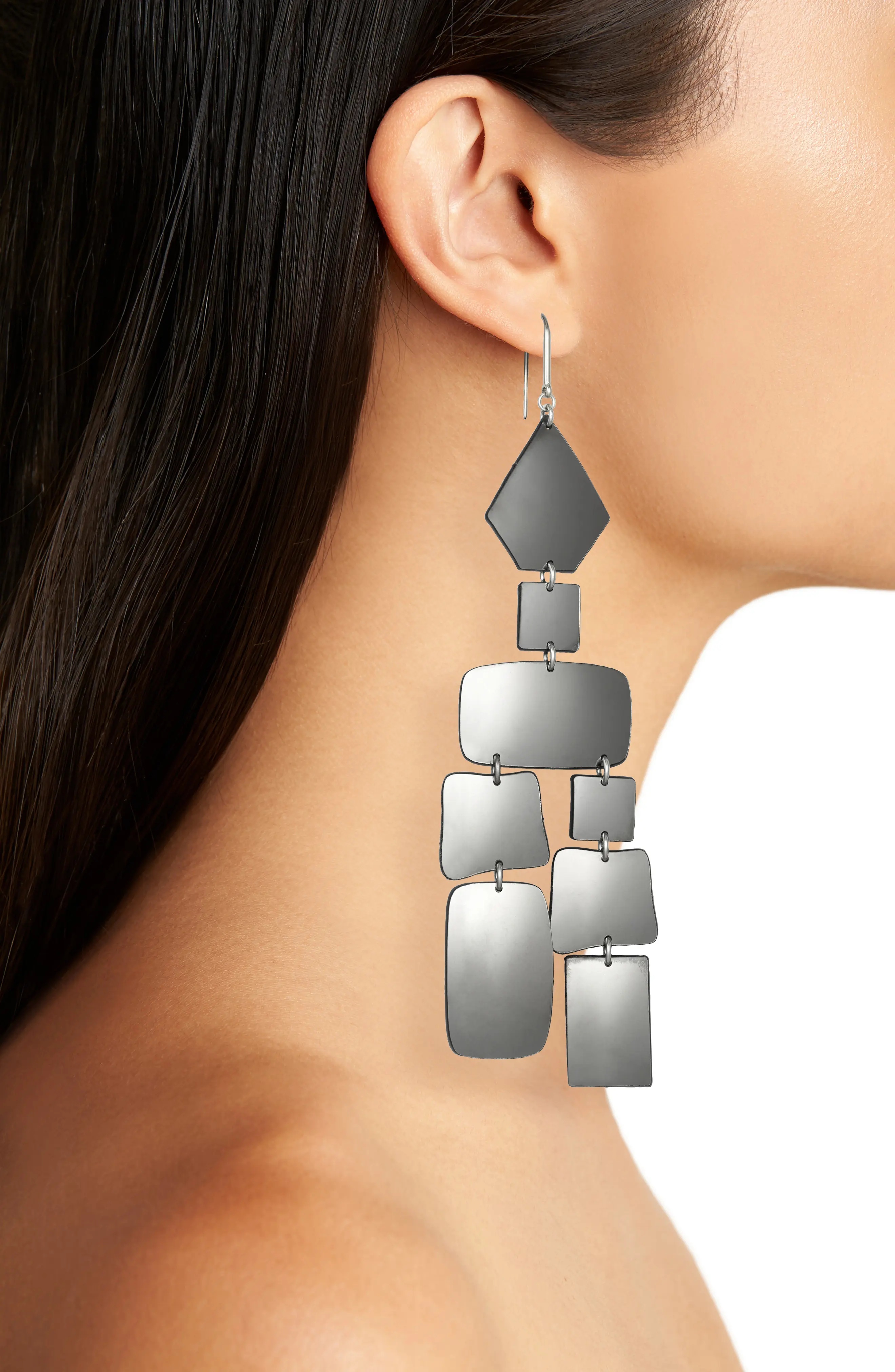 Hope Geometric Drop Earrings in Anthracite/Silver - 2