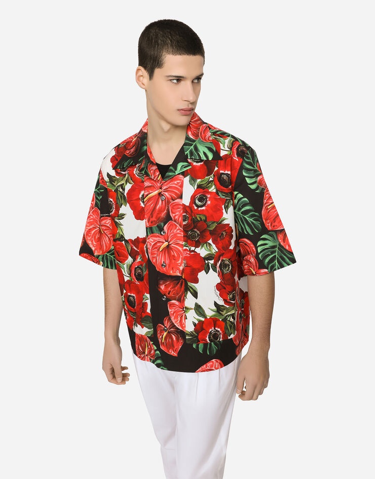 Stretch cotton Hawaiian shirt with floral print - 4