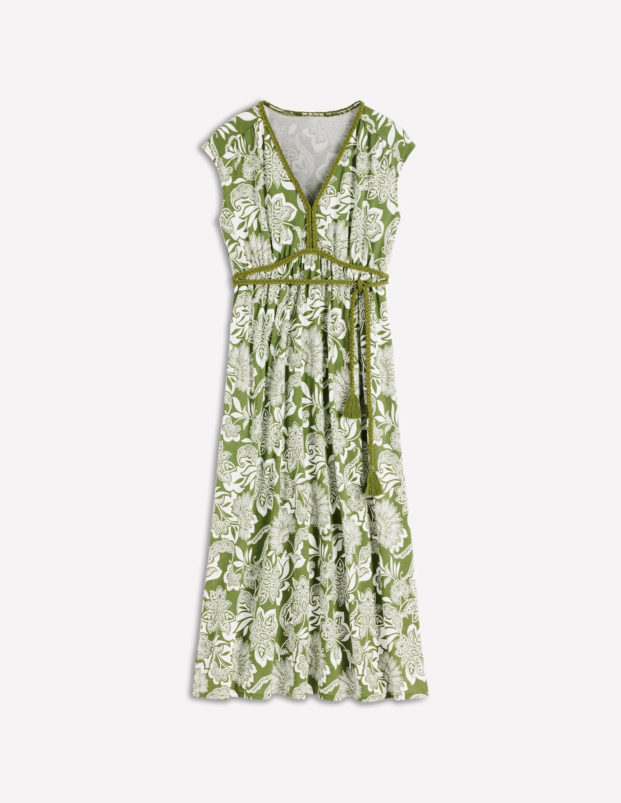 Heidi Ruched Rope Jersey Dress-Olive, Elegant Blossom - 1