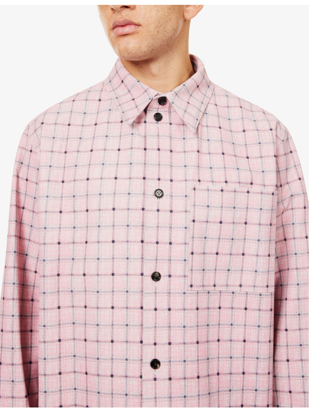 Spread-collar patch-pocket leather shirt - 5