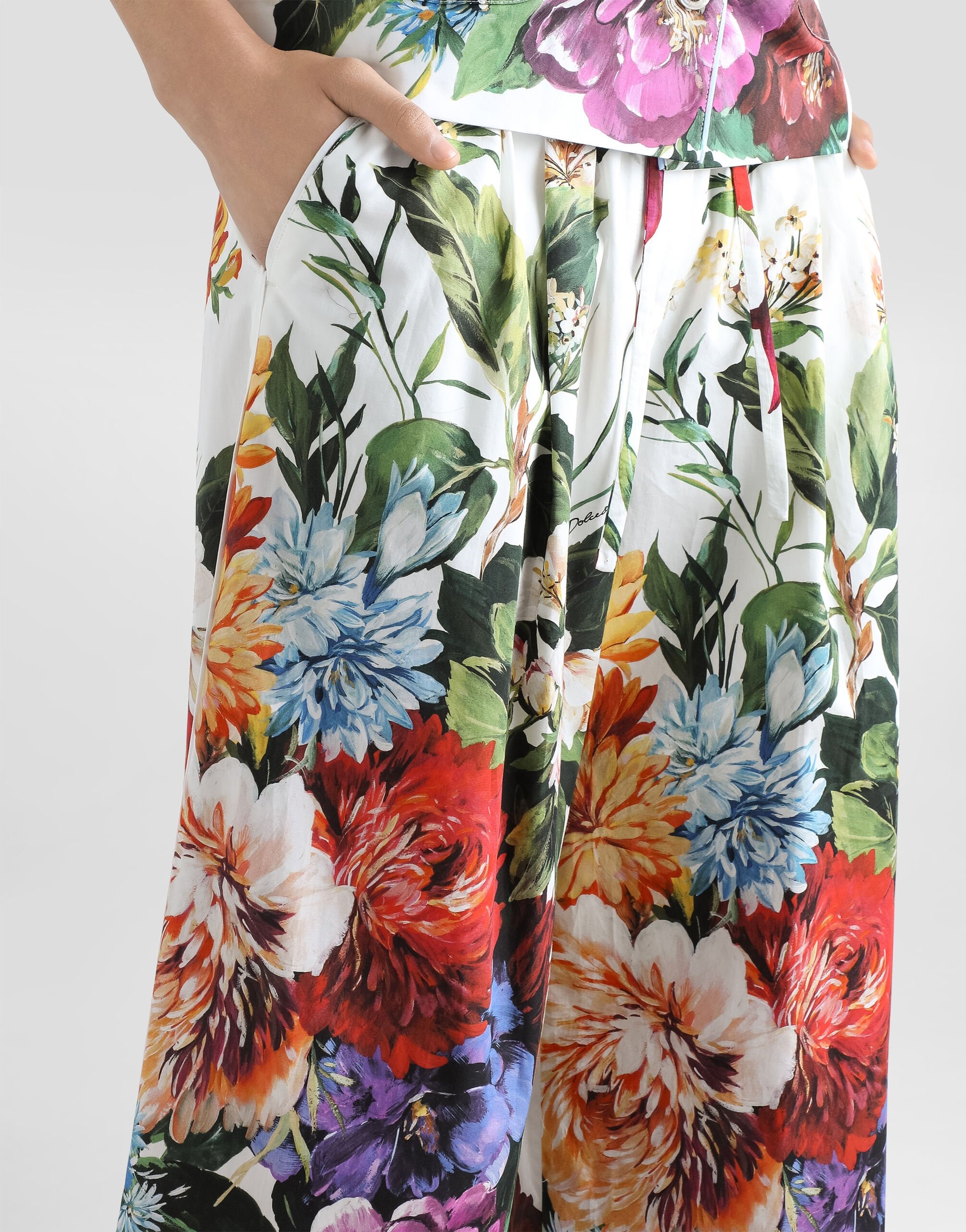 Flower bouquet-print poplin trousers - 4