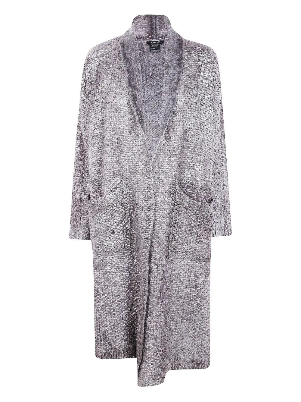 Introducing the "HAND PAINTED" LONG FURRY STITCH CARDIGAN WITH LAMINATION by AVANT TOI, a luxurious  - 1