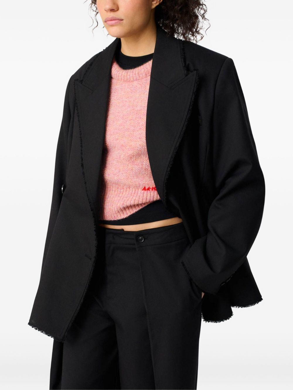 frayed double-breasted blazer - 3