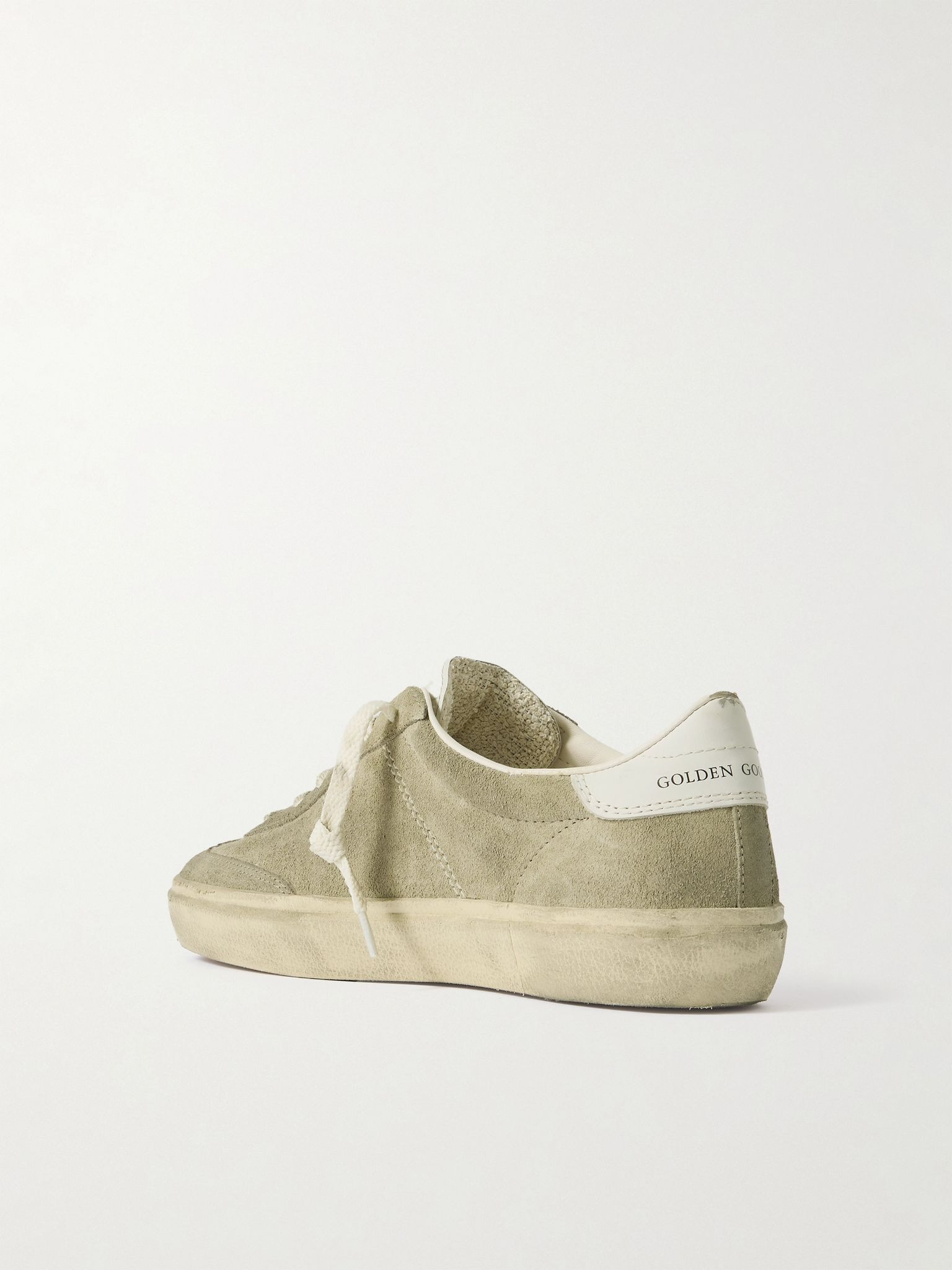 Soul-Star distressed leather-trimmed suede sneakers Taupe - 3