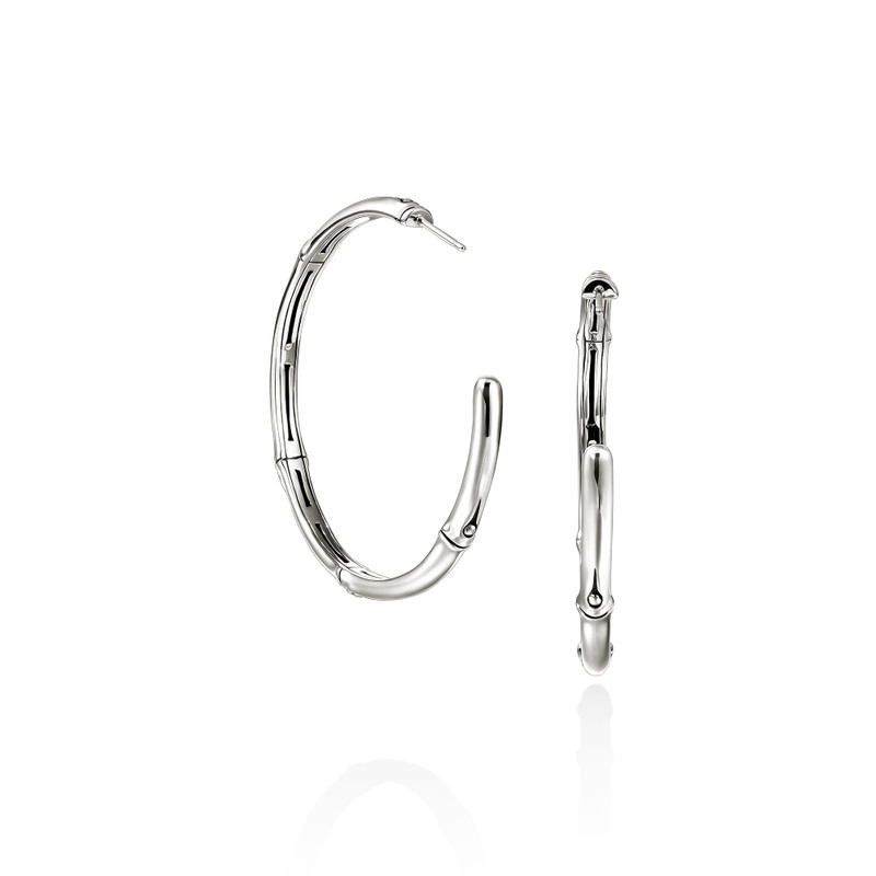 Bamboo Hoop Earrings, Sterling Silver 3