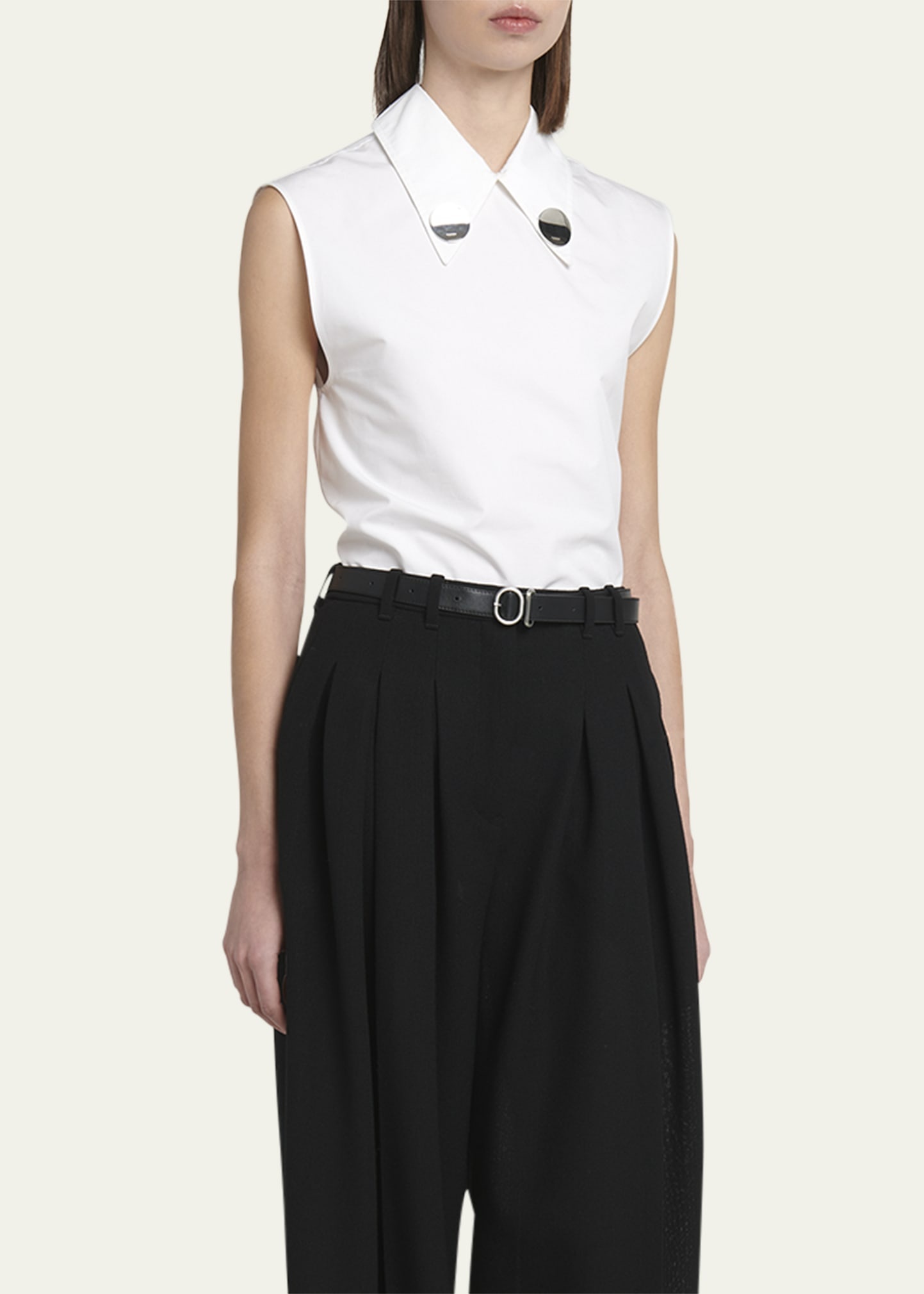 Jil Sander Embellished Collar Sleeveless Poplin Top