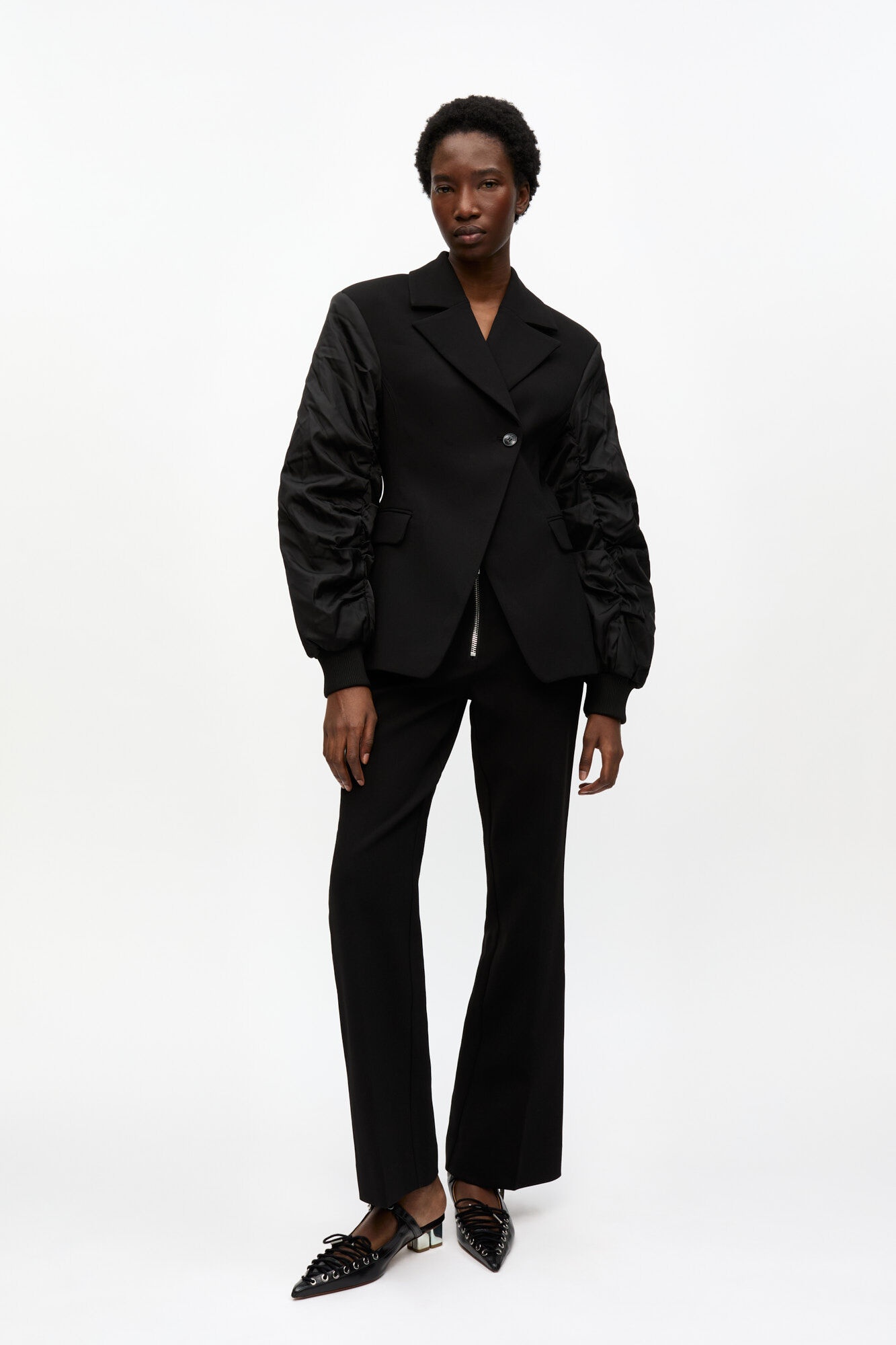 BLACK BONDED CREPE MIX JACKET - 3