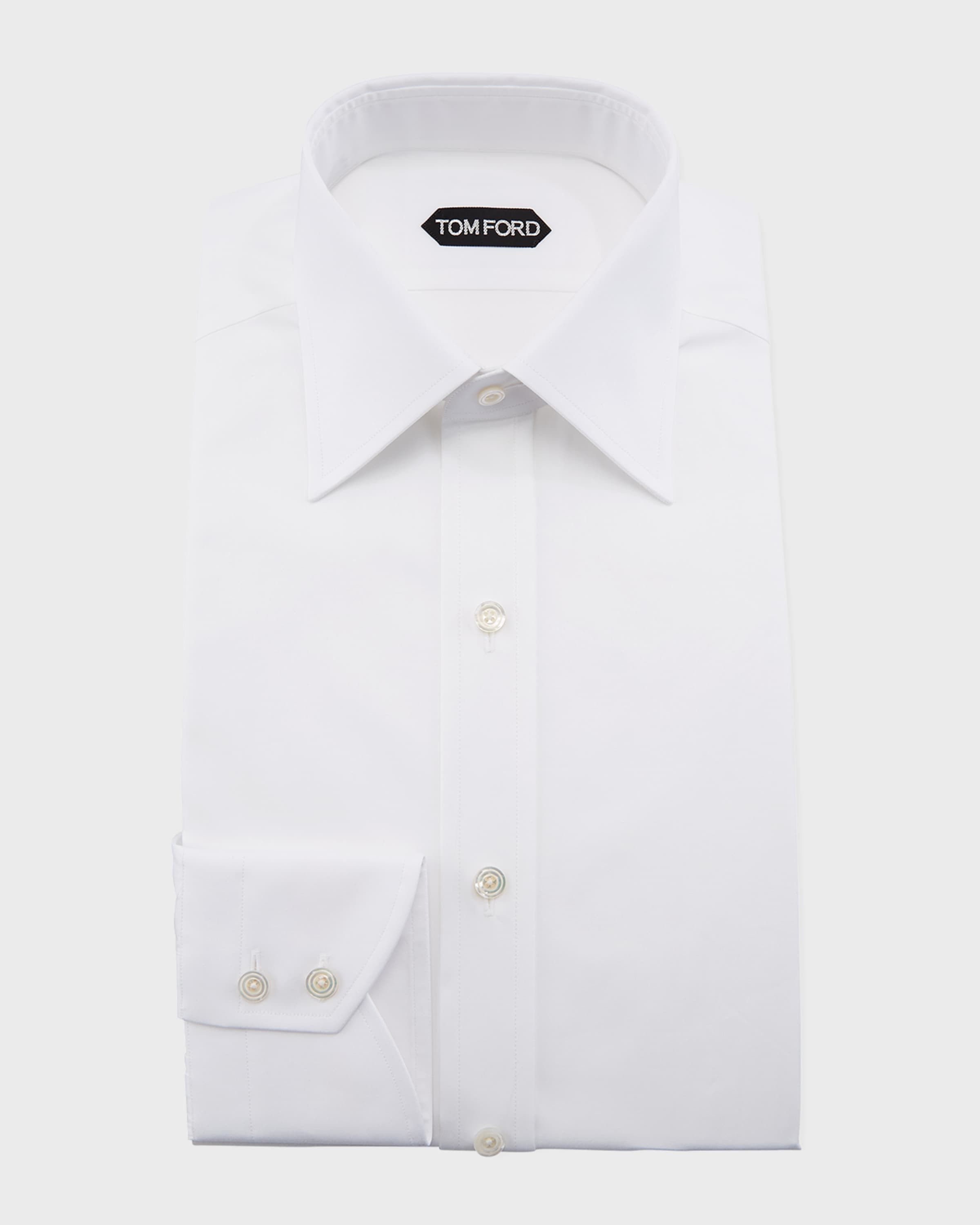 Solid Barrel-Cuff Dress Shirt, White - 2