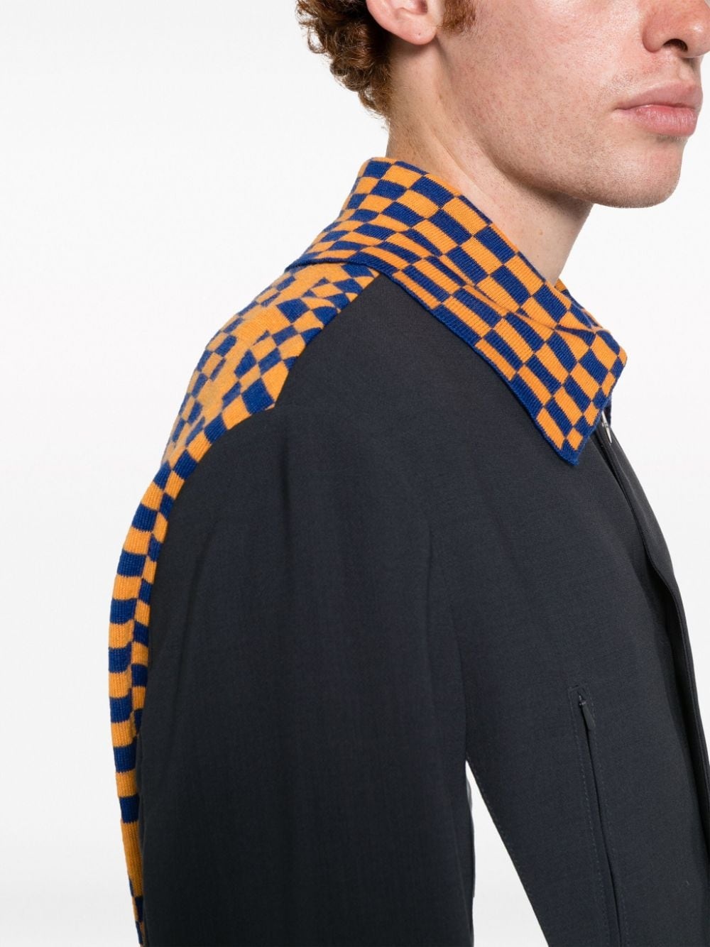 check-pattern panelled shirt jacket - 5