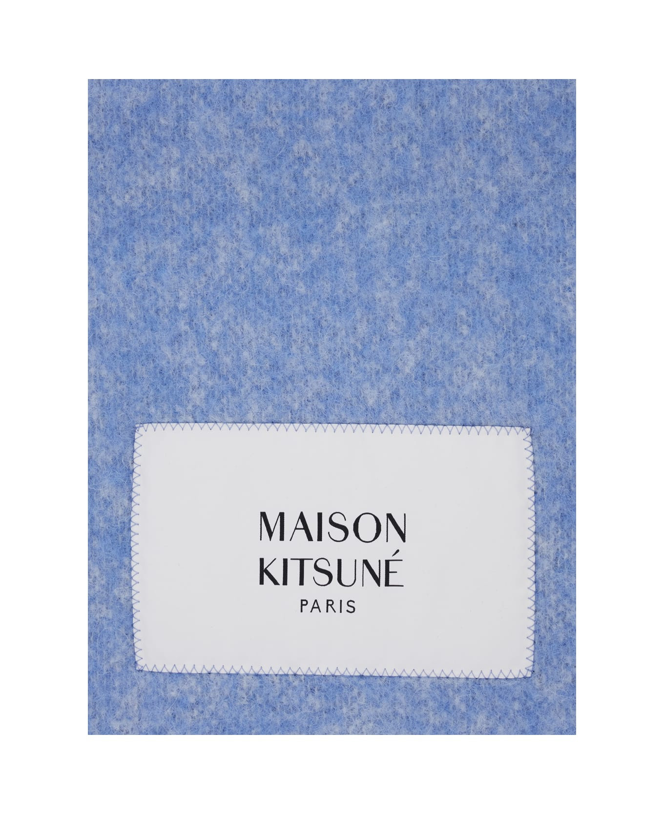 Blue Scarf With Logo Patch On The Front And Fringed Hem In Wool Man - 3