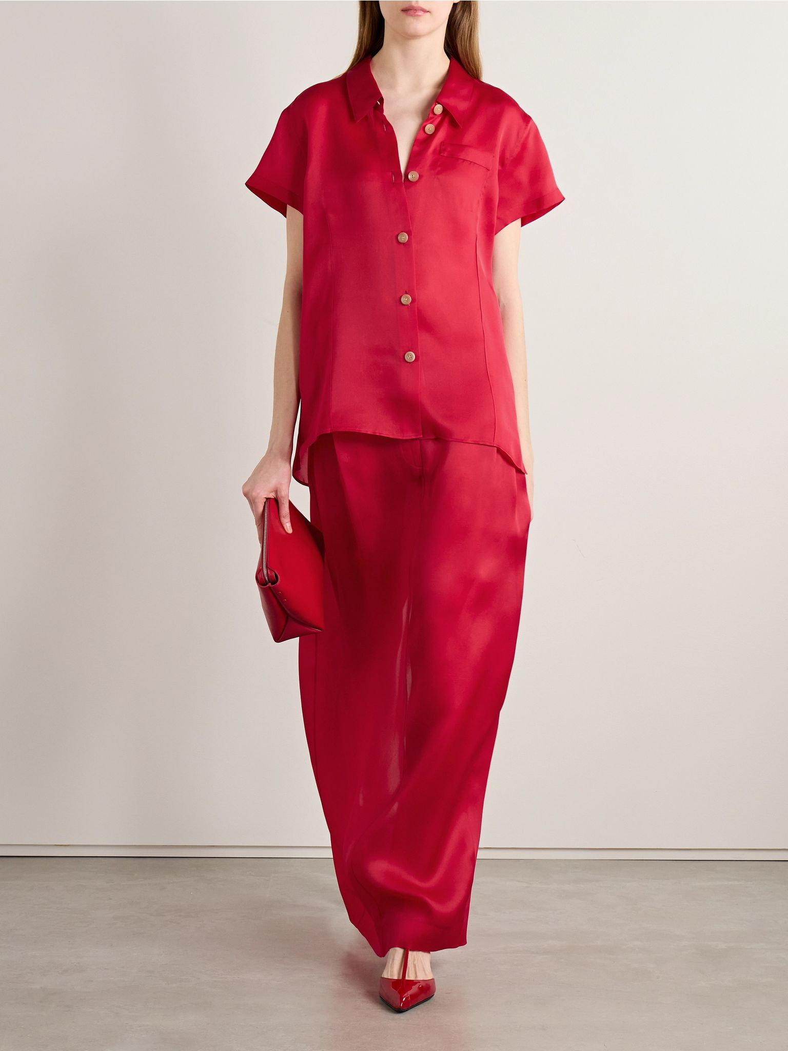 Lucian pleated silk-organza maxi skirt Red - 2