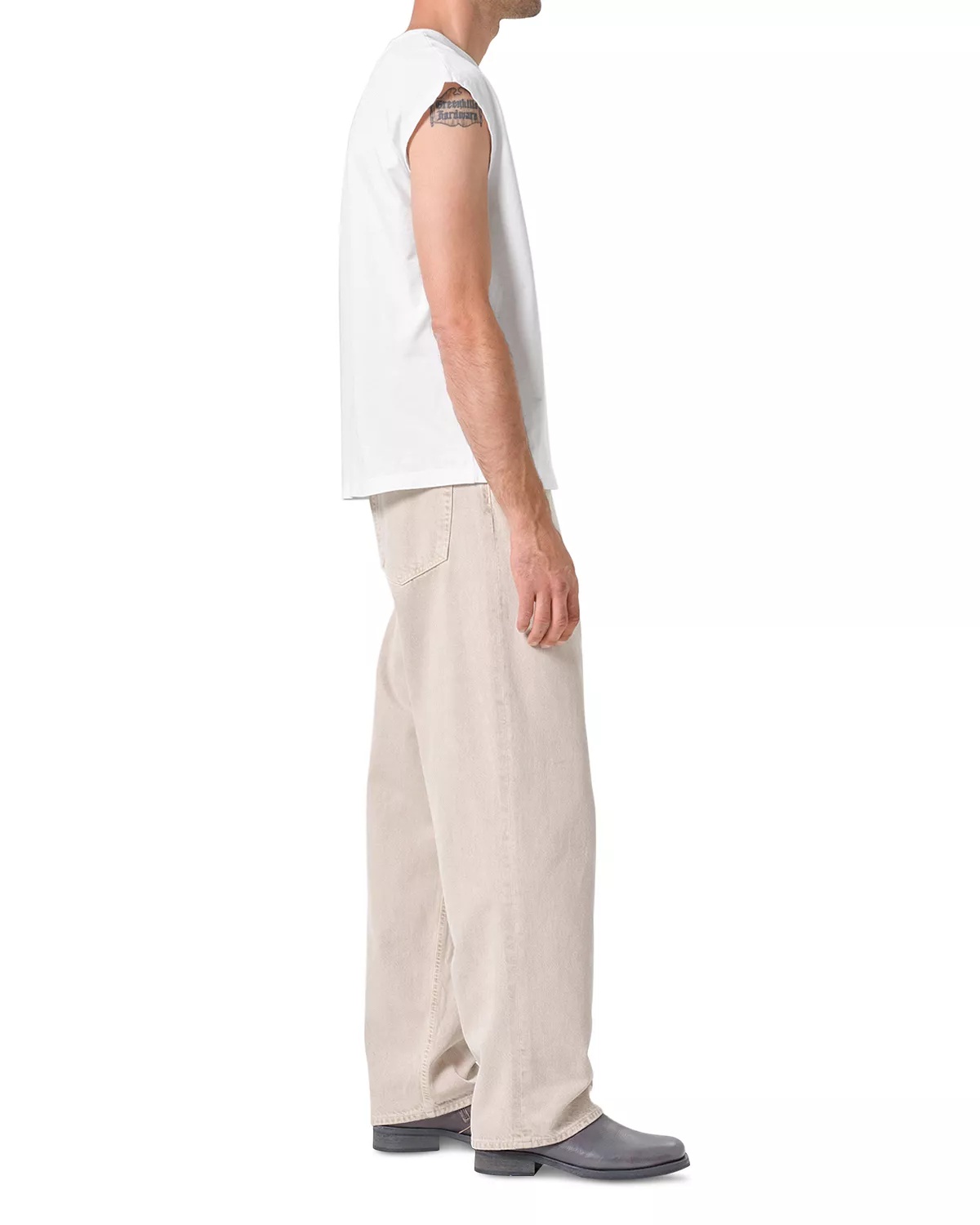 Fusion Relaxed Fit Wide Leg Jeans in Scone Tan - 4