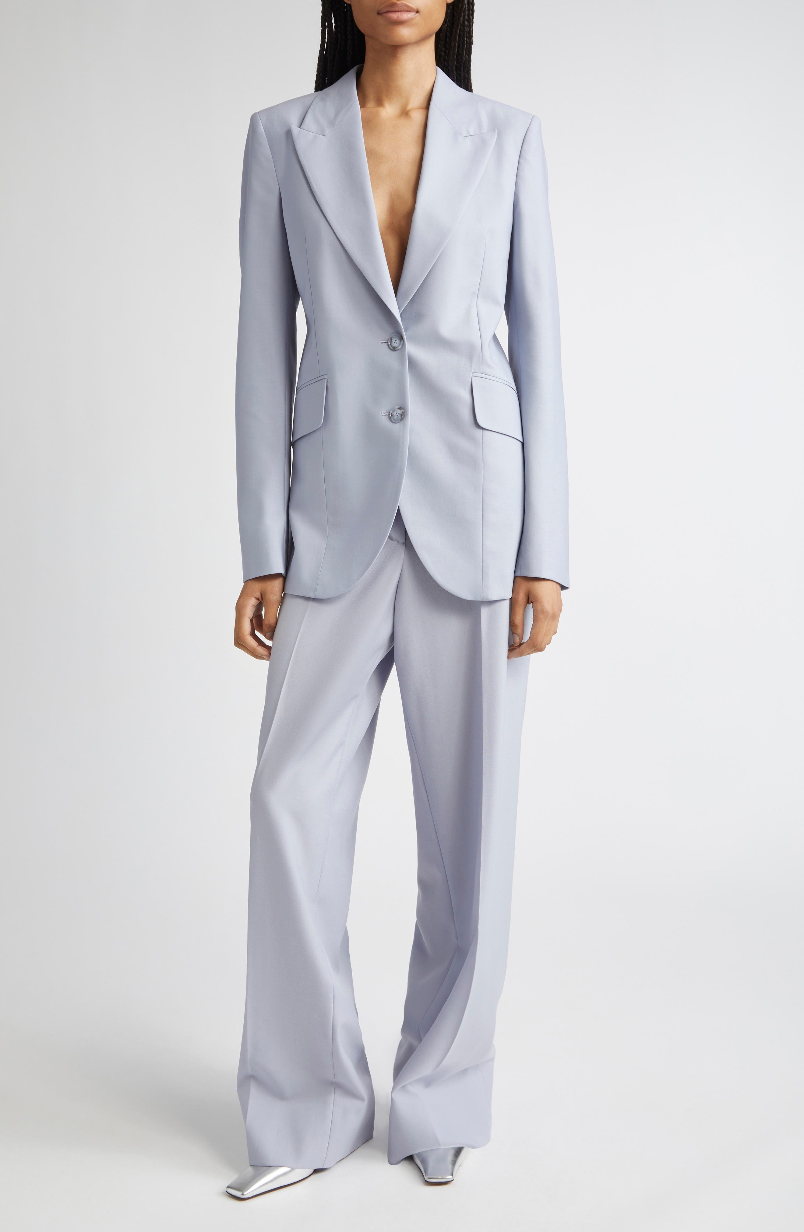Stella McCartney Loose Straight Leg Wool Canvas Trousers in 4218 - 2