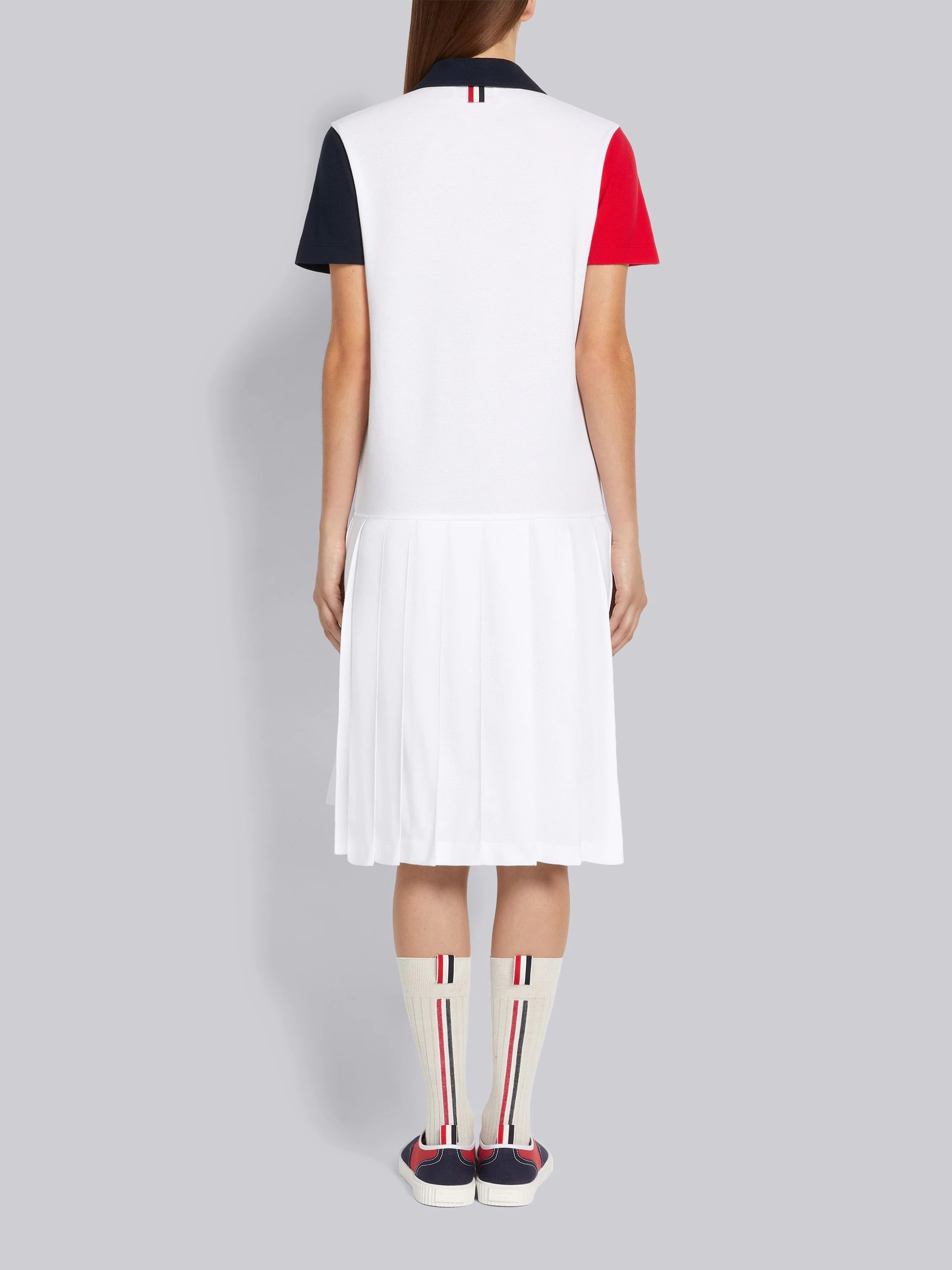 Multicolor Fun-Mix Classic Pique Short Sleeve Knee Length Pleated Polo Dress - 3