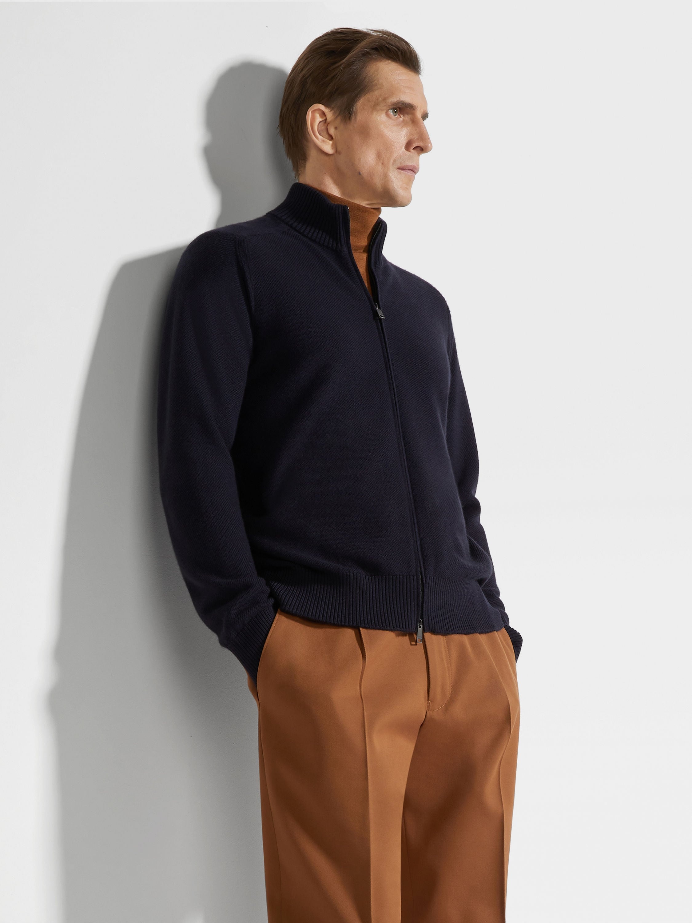 NAVY BLUE CASHSETA FULL ZIP CARDIGAN - 3