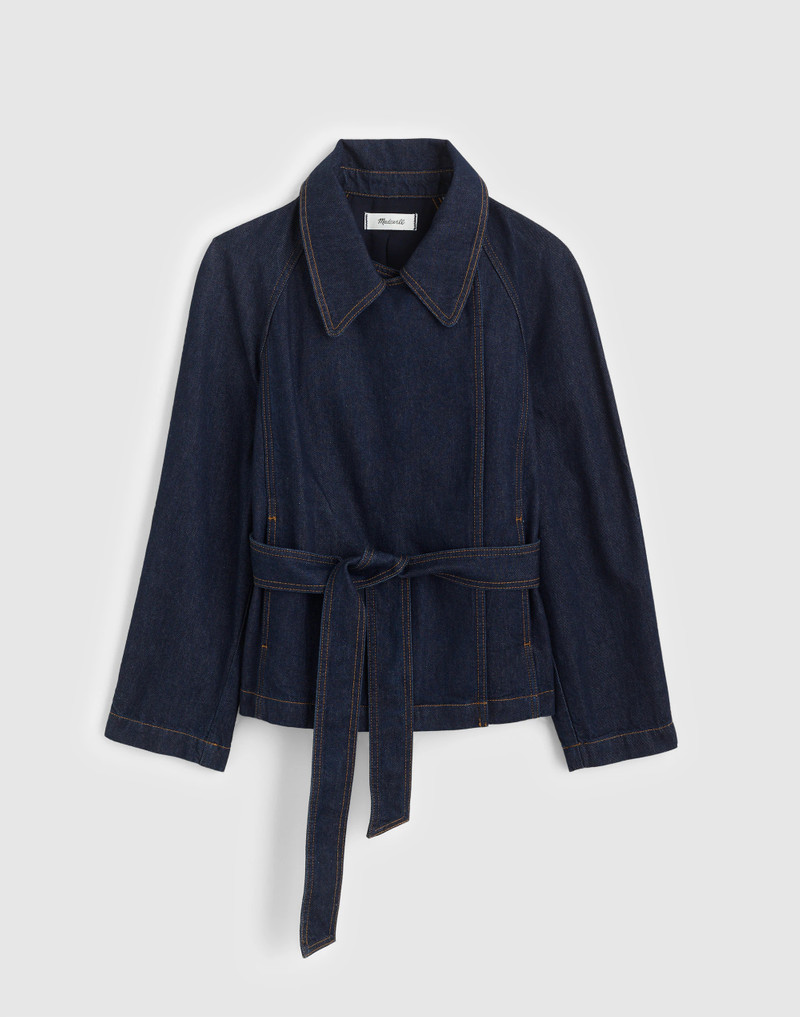 Denim Double-Breasted Crop Trench Coat 1