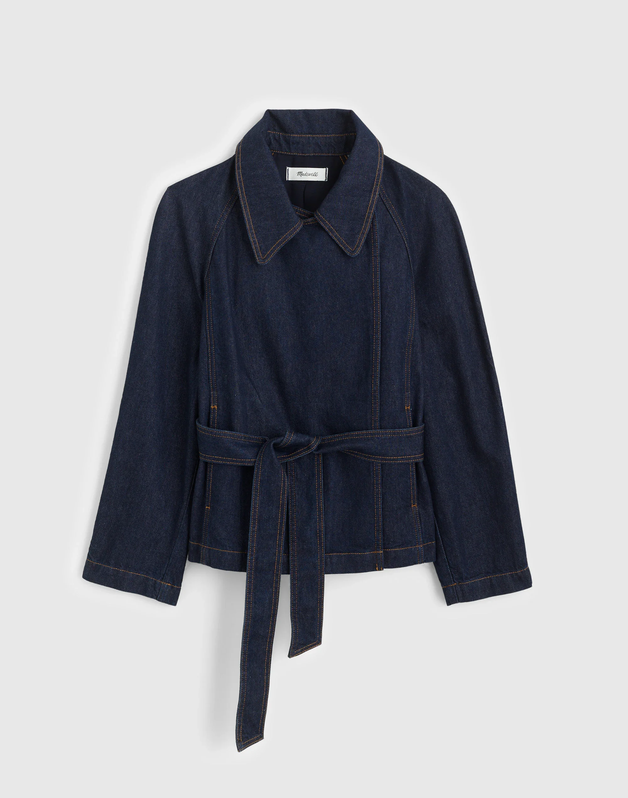 Denim Double-Breasted Crop Trench Coat - 1