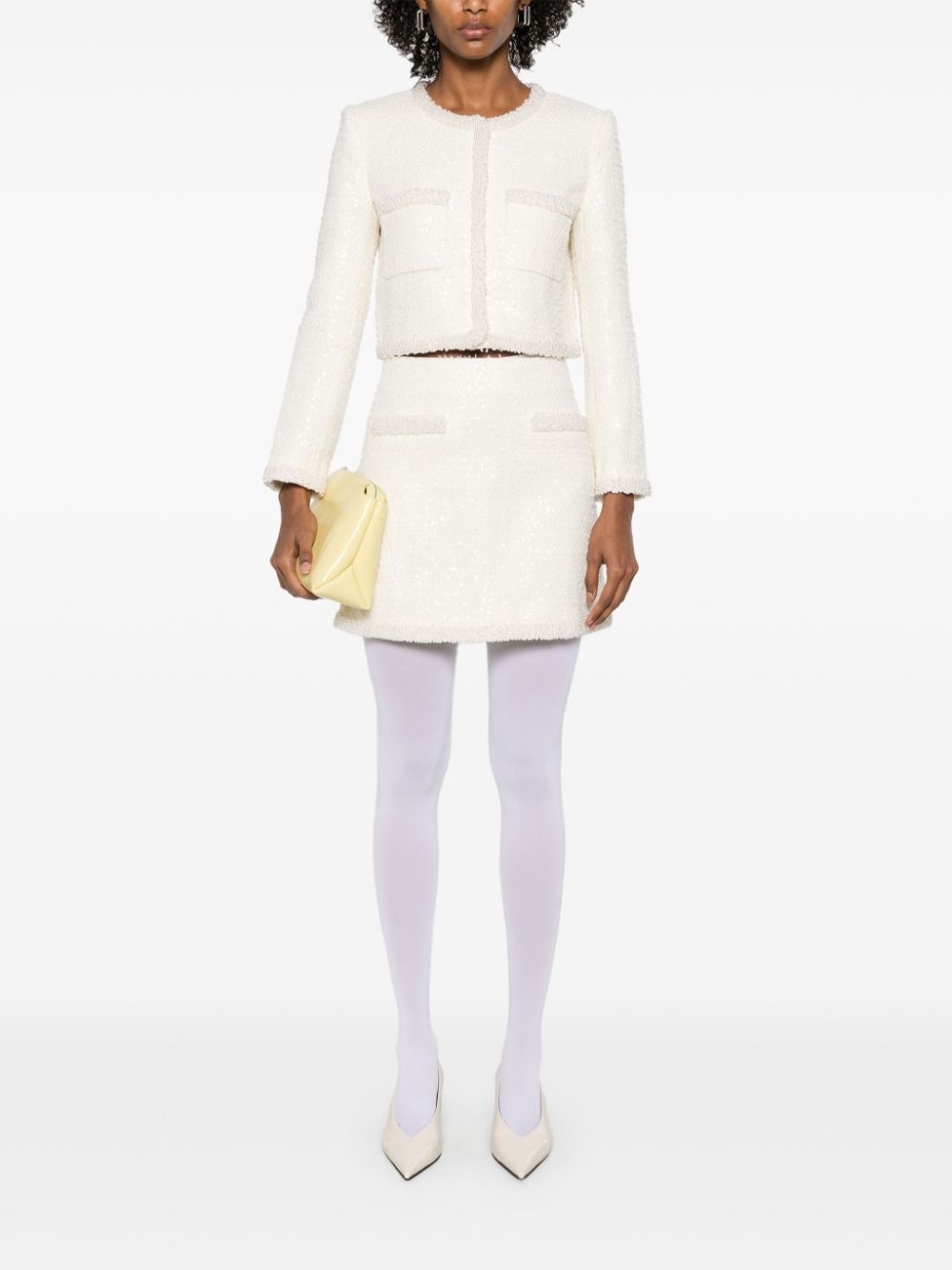 bouclé pearl-trim mini skirt - 2
