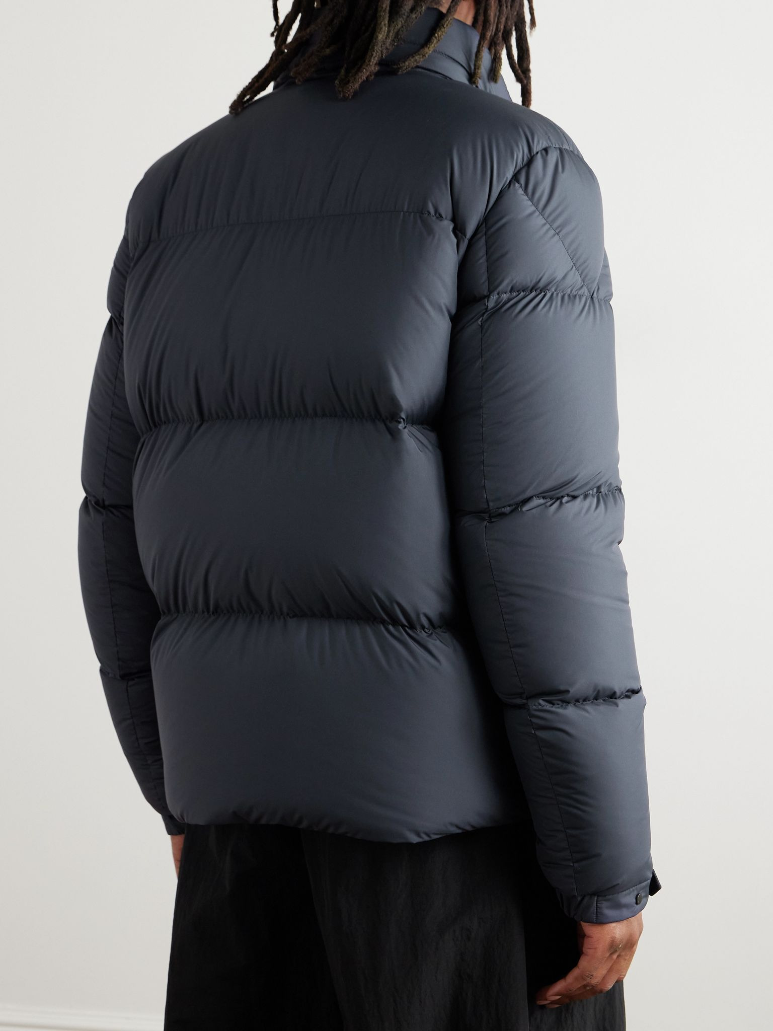 Besbre Logo-Appliquéd Leather-Trimmed Quilted Airsoft Down Jacket Navy - 3