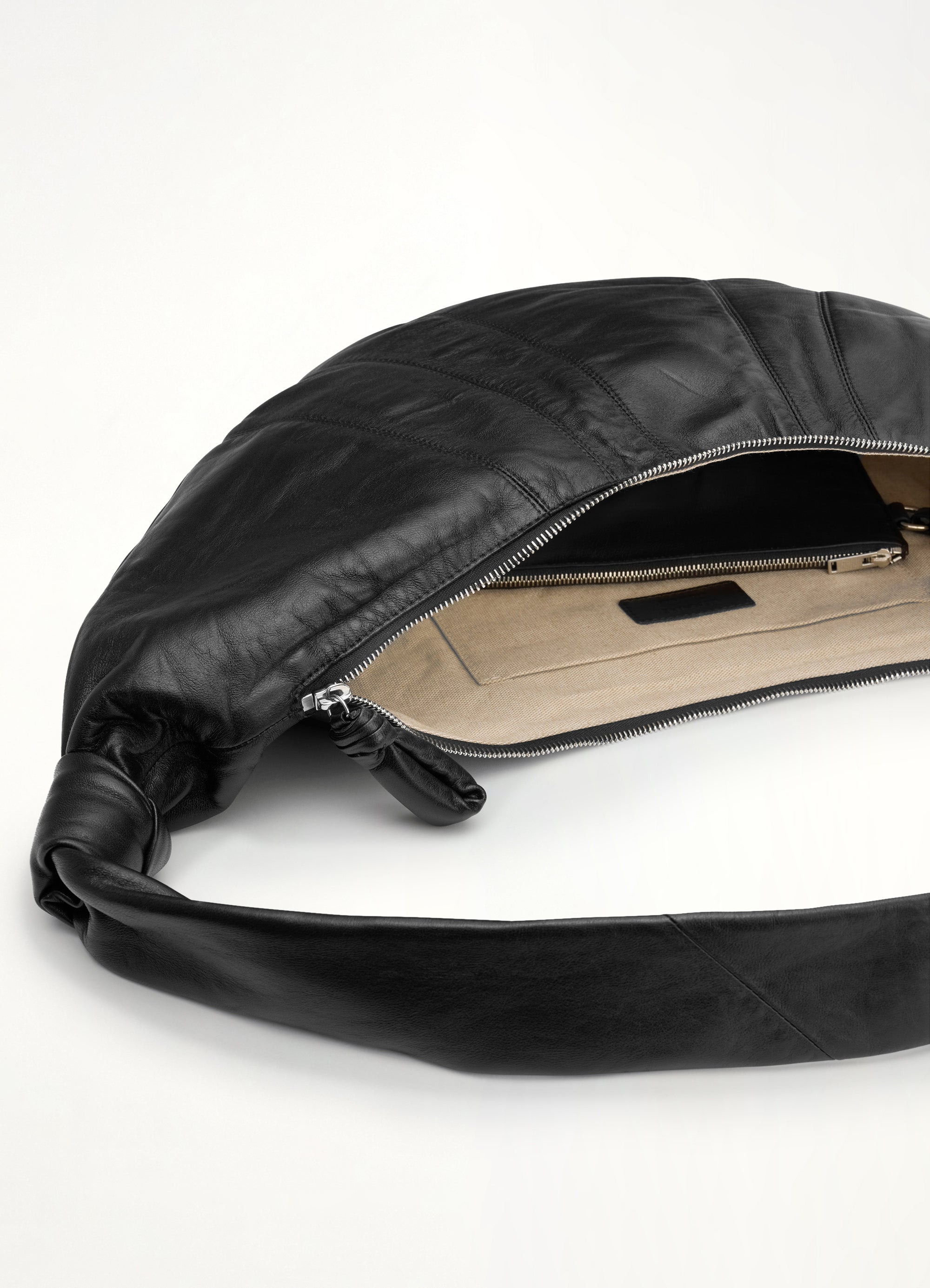 Lambskin Large Croissant Bag in Black - 3