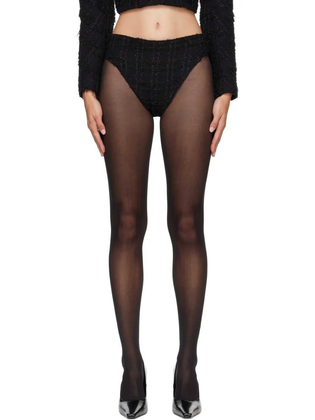 Black Tweed Hot Shorts - 1