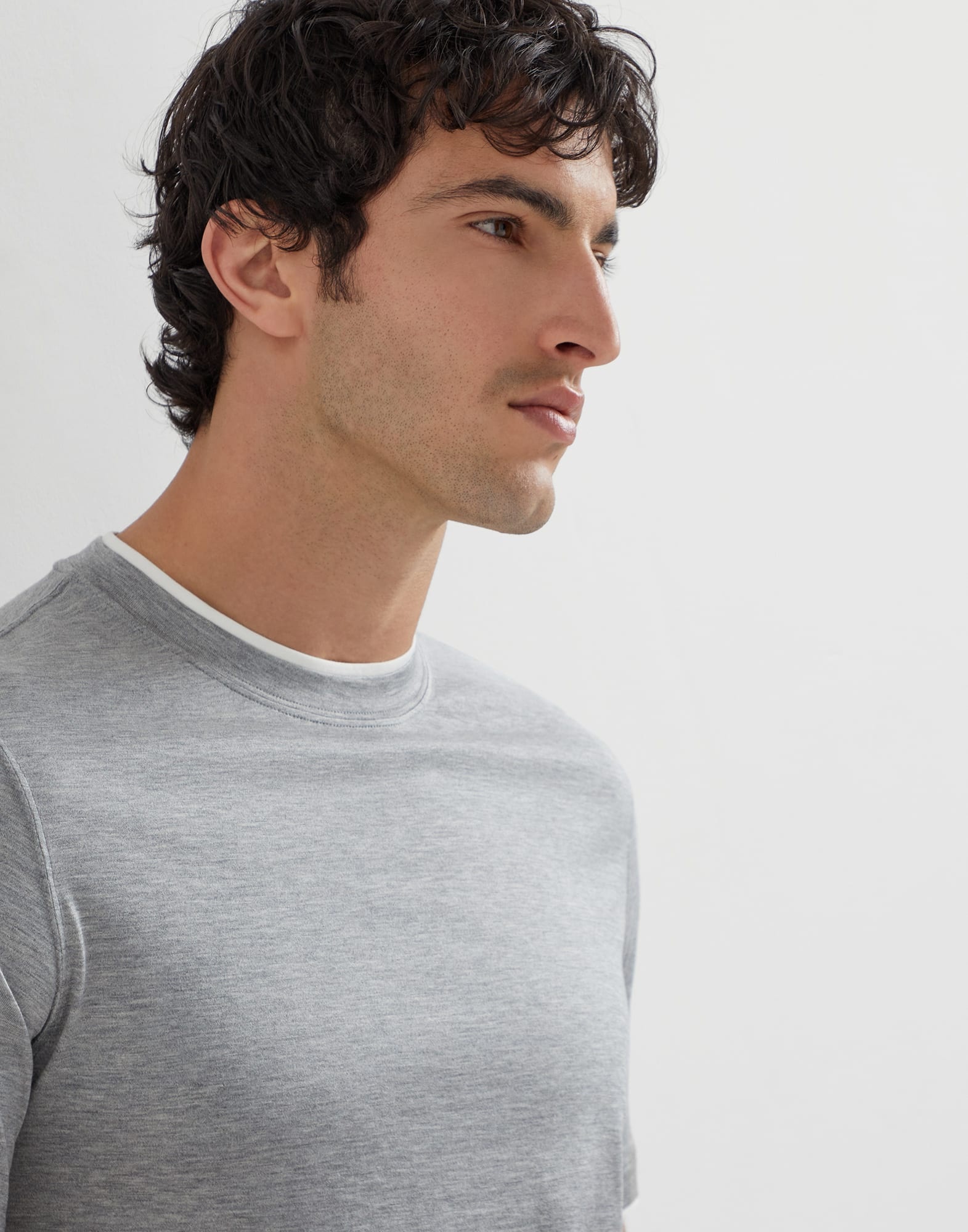 Silk and cotton lightweight jersey crew neck T-shirt with faux-layering - 3