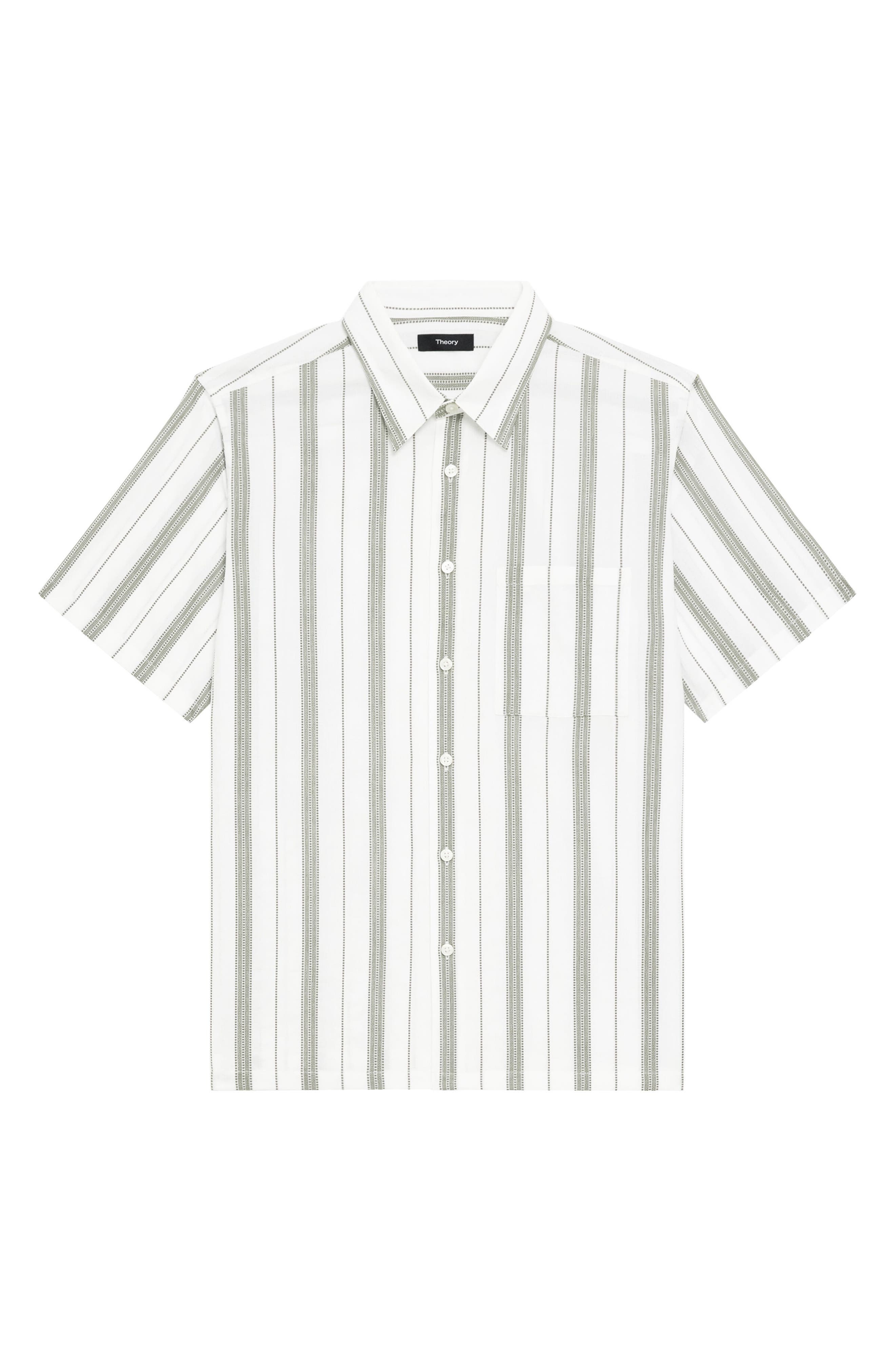 Theory Noll Summer Dobby Short Sleeve Button-Up Shirt in Ivory/Orchard at Nordstrom - 4