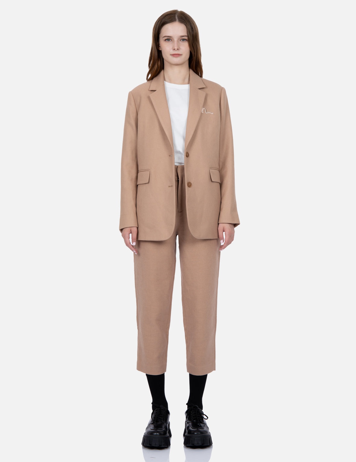Seagull Embroidery Wool-mix Taper Pants - 5
