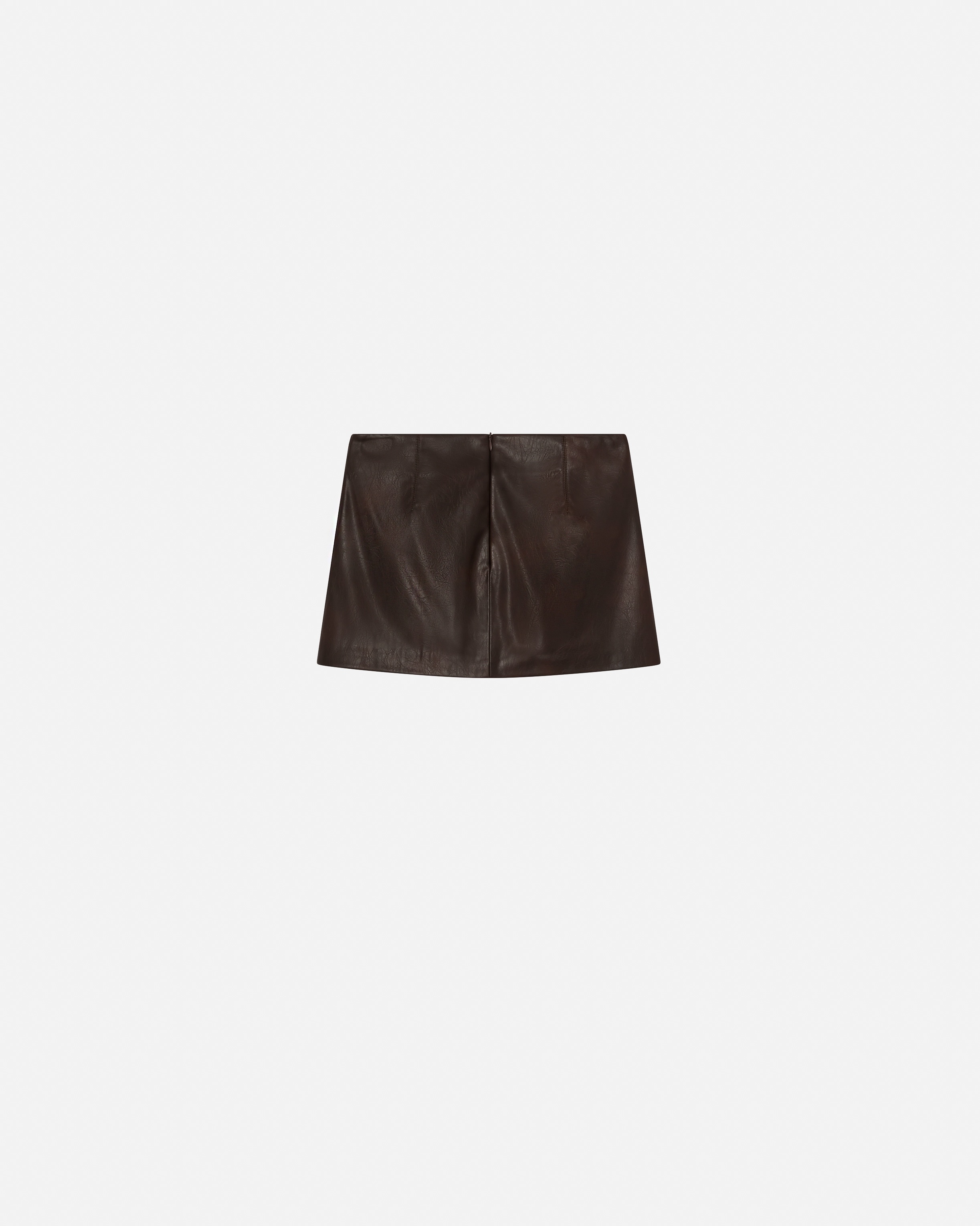 BROWN LEATHER-EFFECT MINI SKIRT - 6