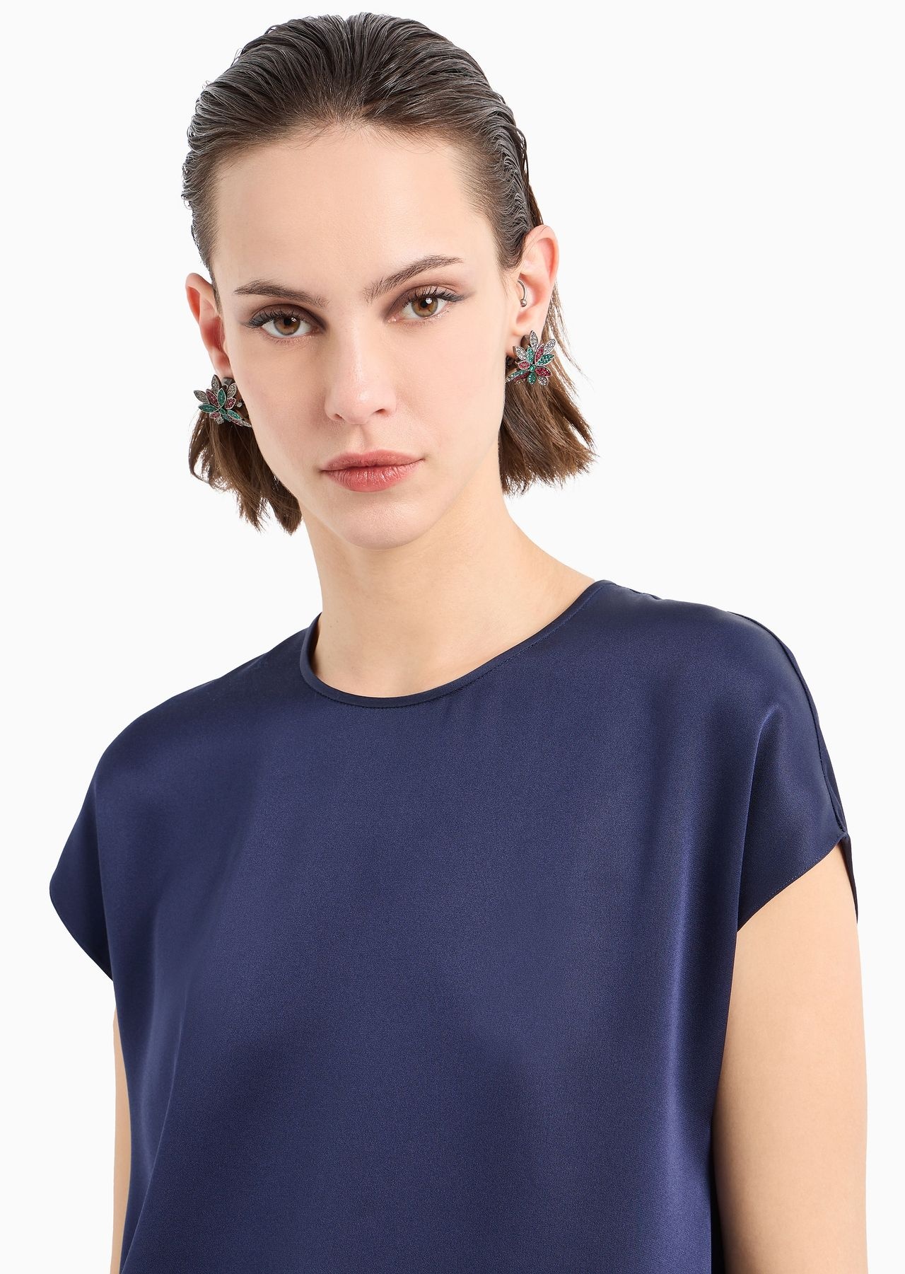 Long blouse in silk double satin - 5
