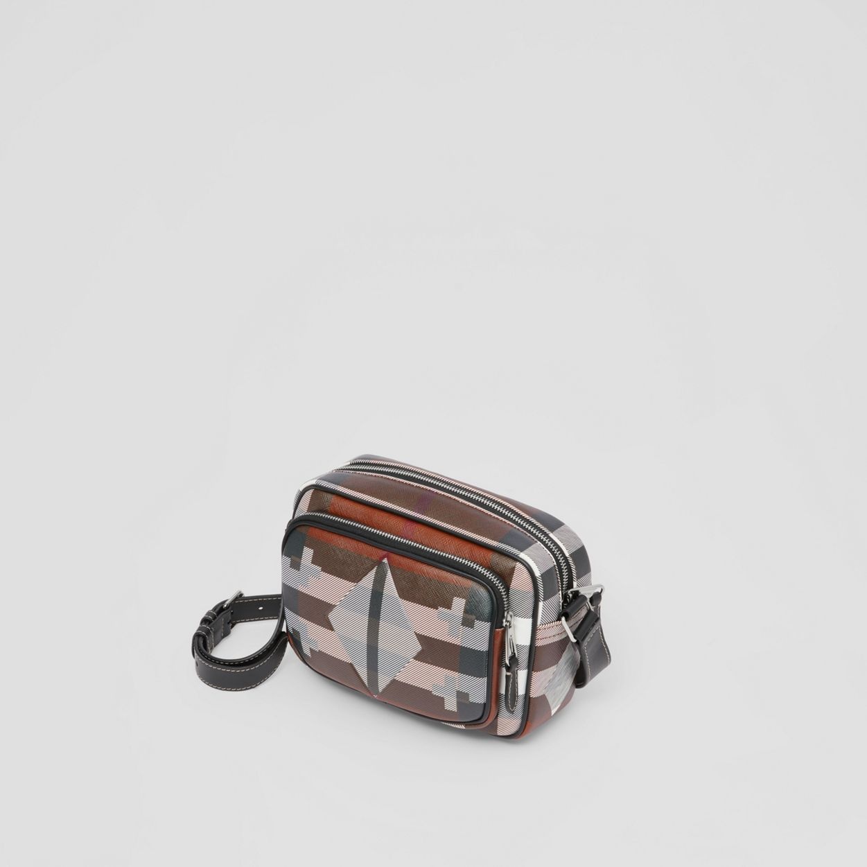 Geometric Check and Leather Crossbody Bag - 4