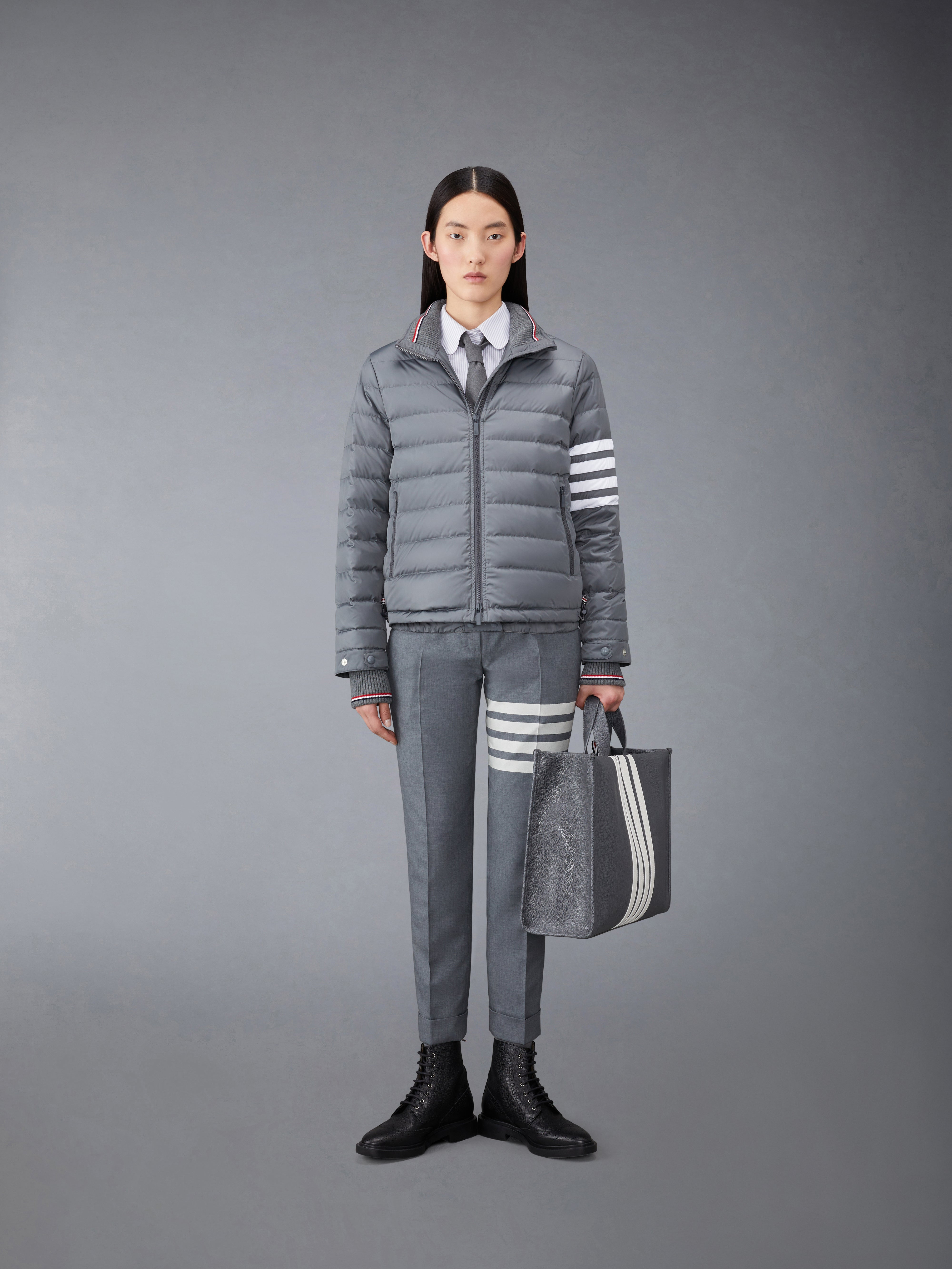 Medium Grey University Stripe Oxford Grosgrain Armband Long Sleeve Shirt - 5