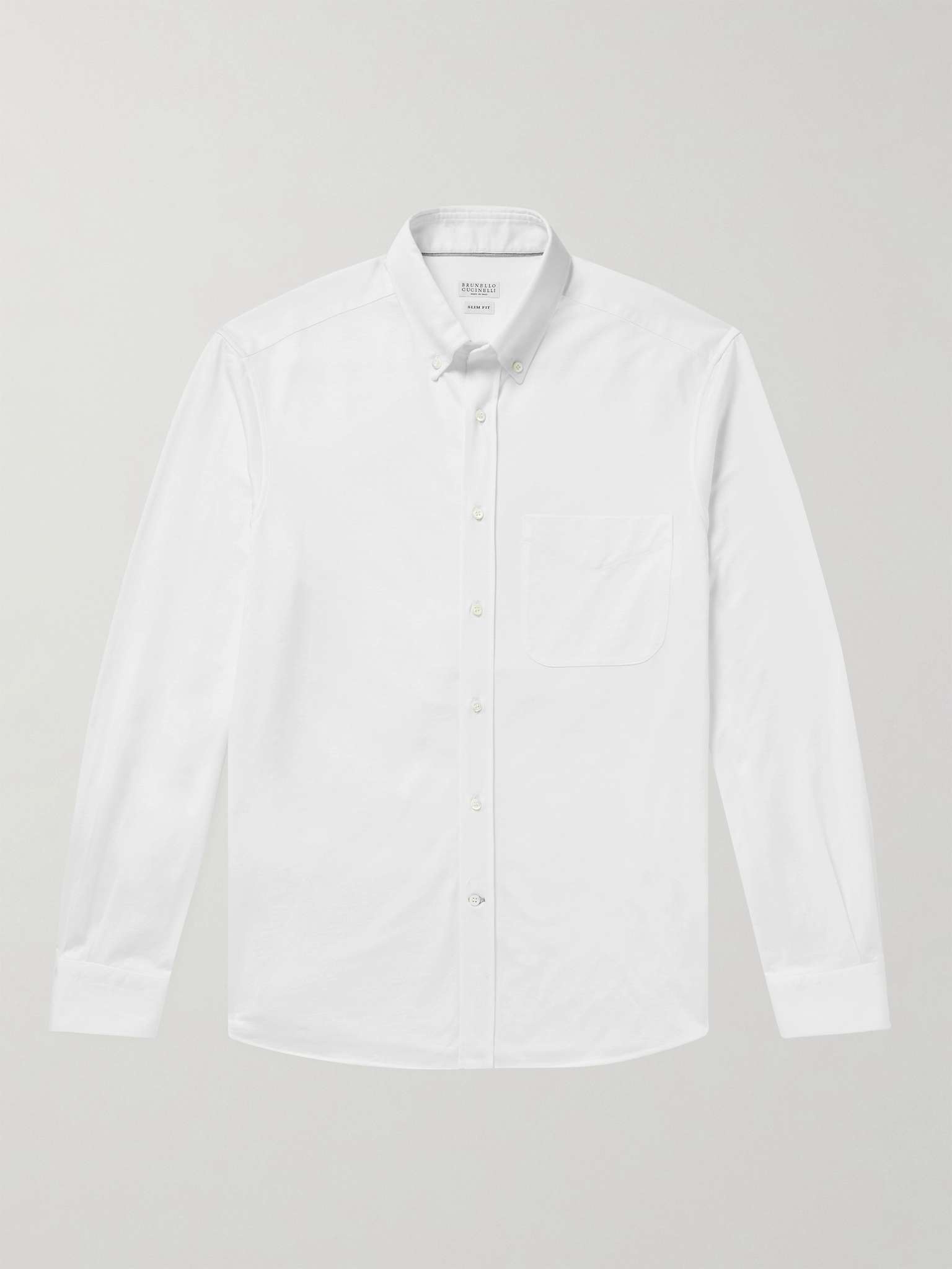 Button-Down Collar Herringbone Cotton Shirt - 1