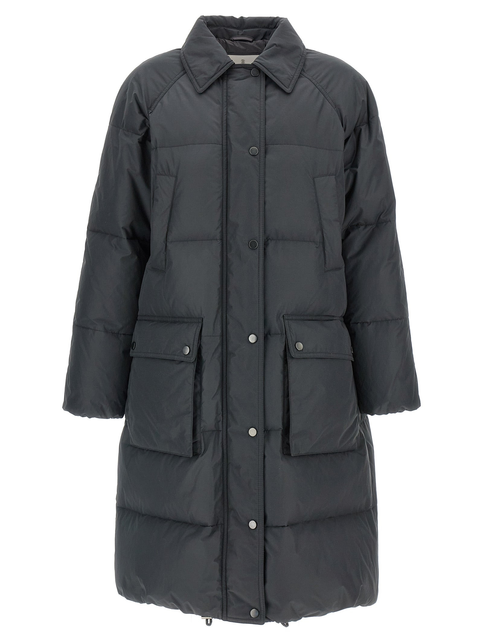 Shiny Zipper Pull Puffer Jackets Gray - 2
