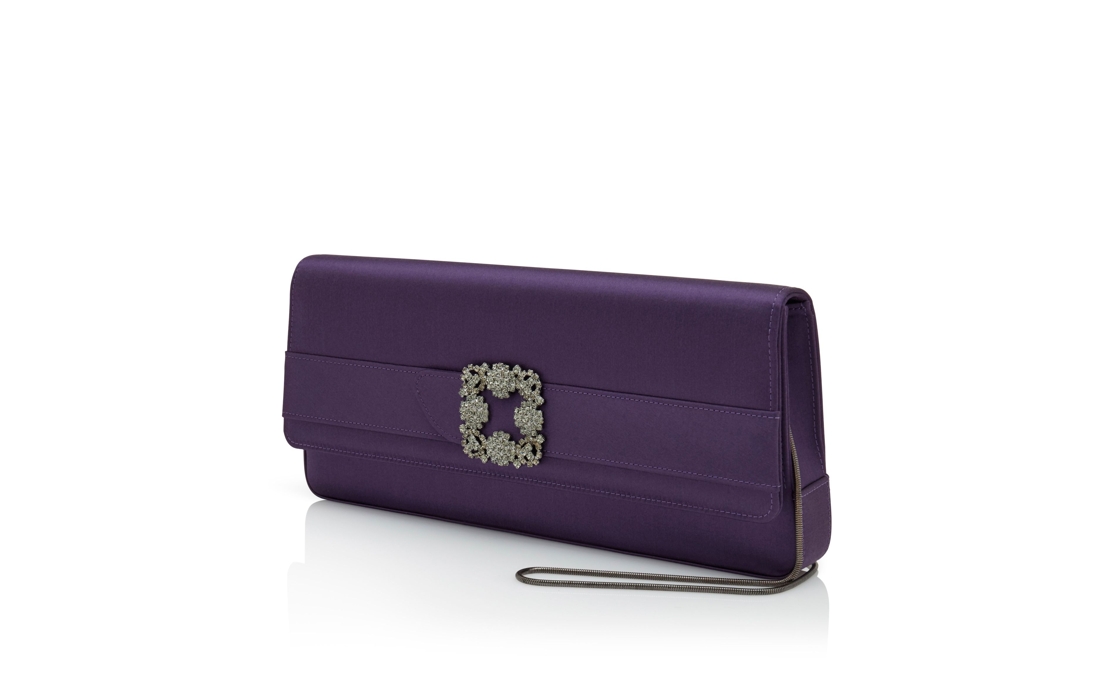 Dark Purple Satin Jewel Buckle Clutch - 3