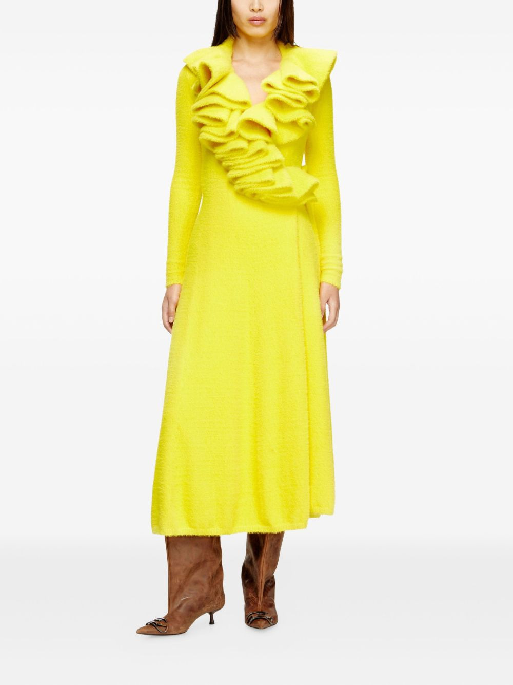 Fluffy ruffled-neck midi dress - 2