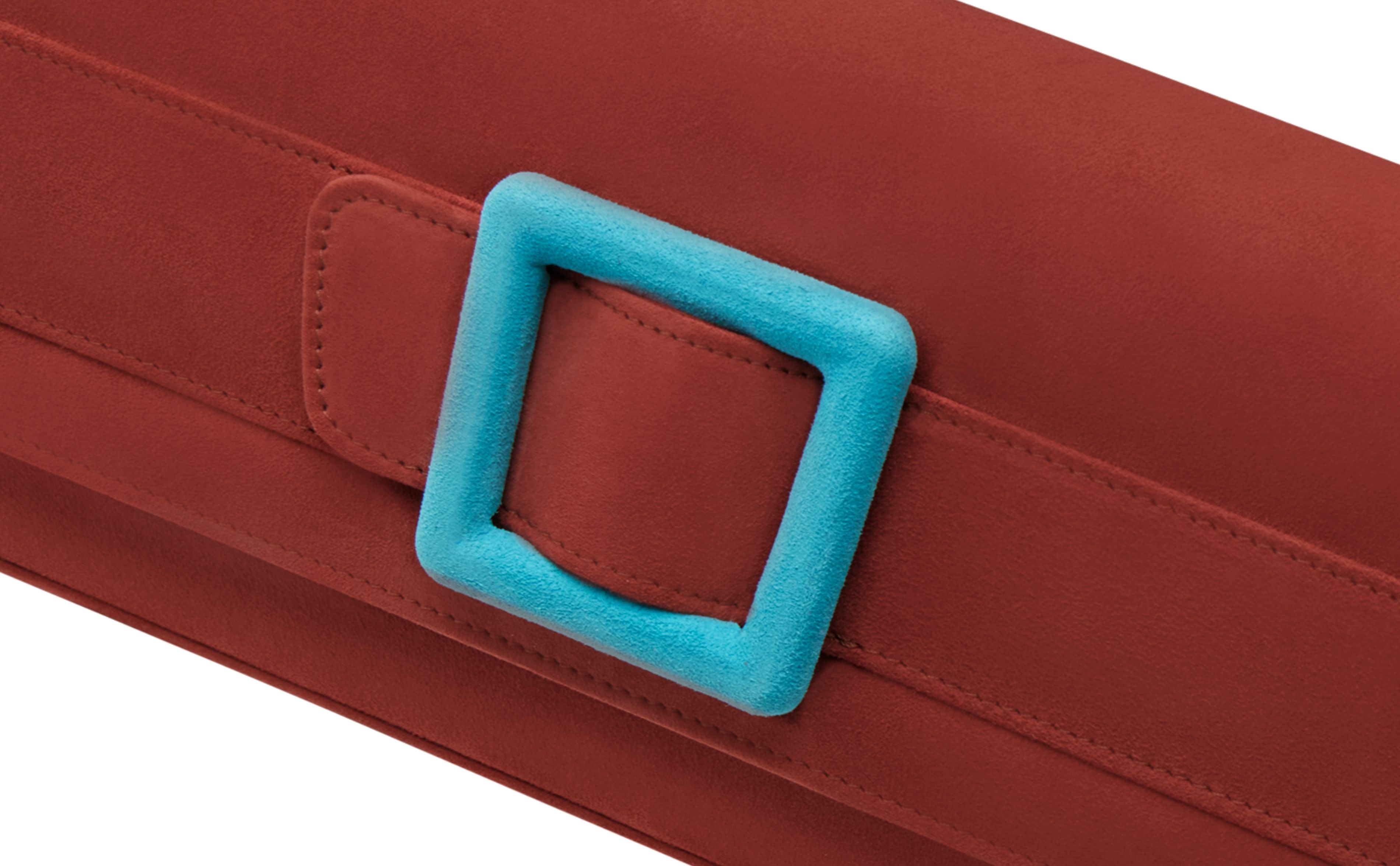 Red and Light Blue Suede Buckle Clutch - 4