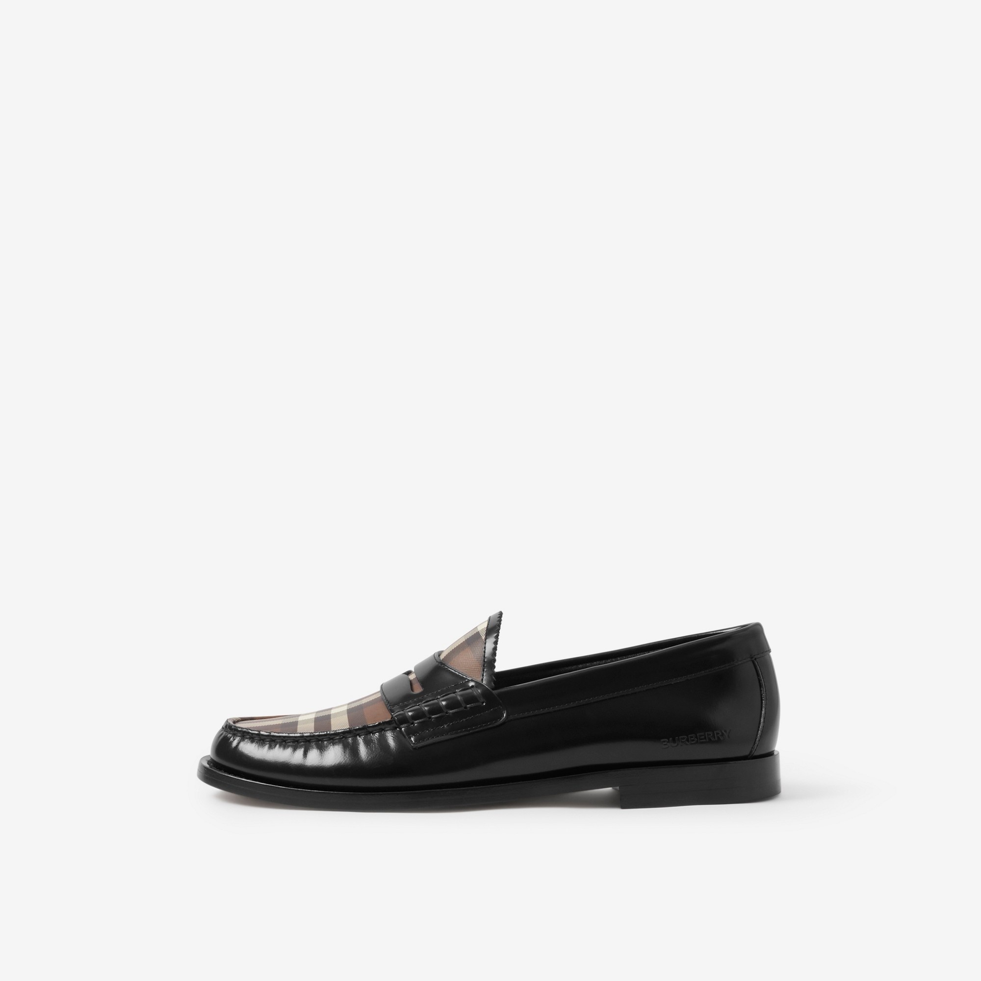 Check Panel Leather Penny Loafers - 5
