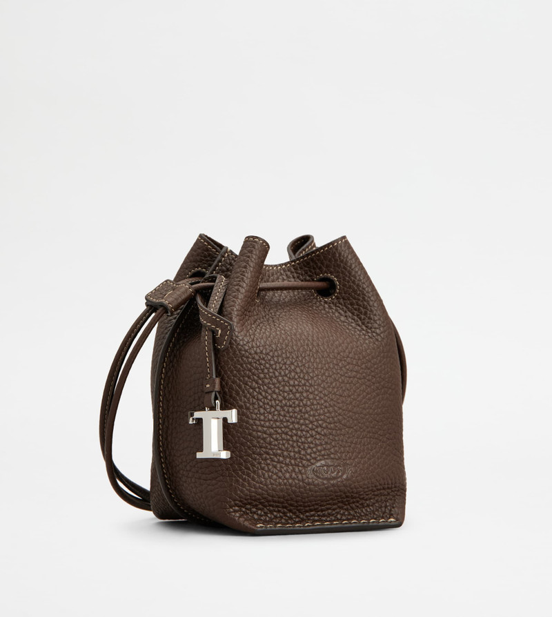 BUCKET BAG IN LEATHER MICRO - BROWN 2