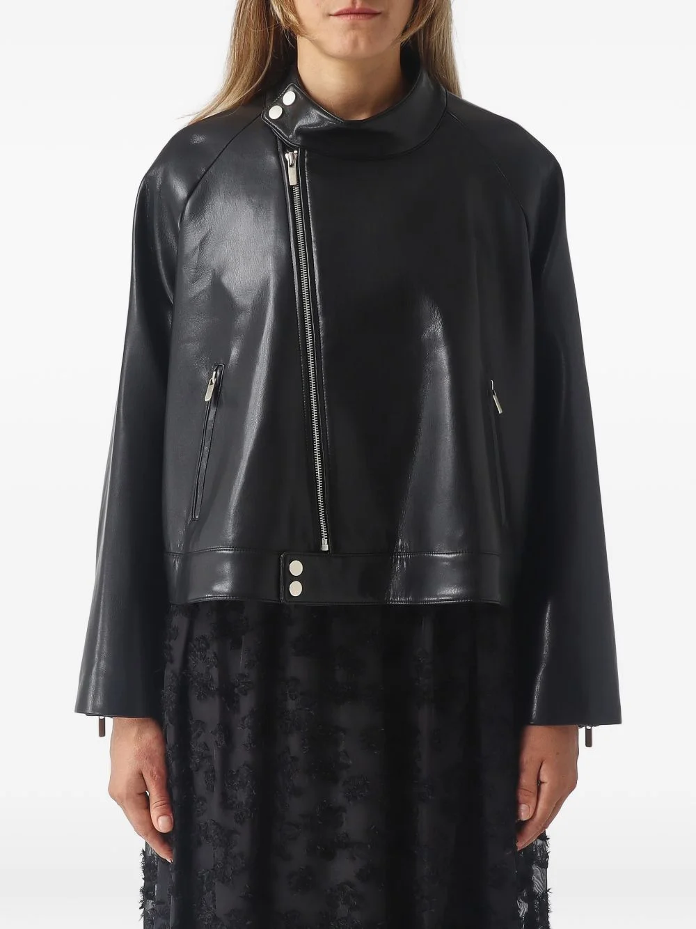 asymmetric-zip cropped jacket - 1