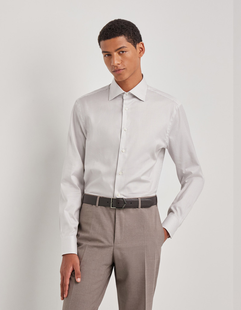 Canali WHITE AND BROWN PLAID REGULAR FIT COTTON SHIRT outlook