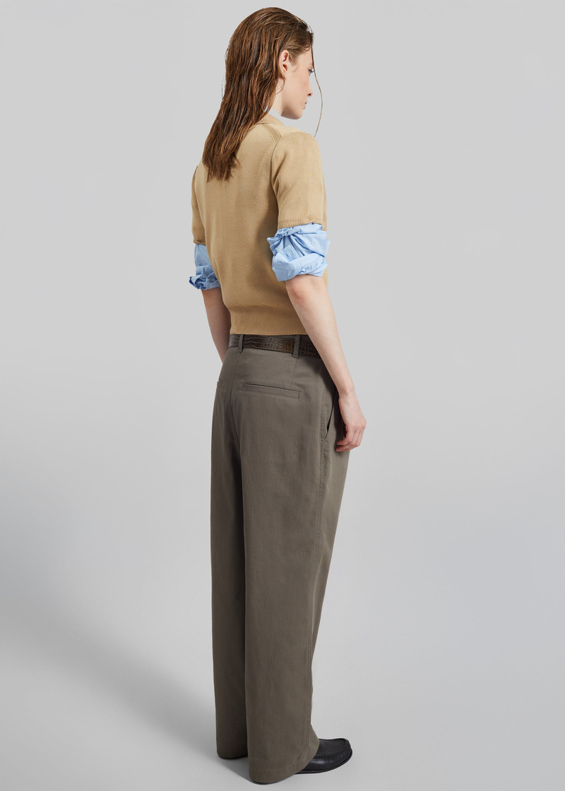 Low Classic Drawstring Washed Cotton Pants - Khaki 5