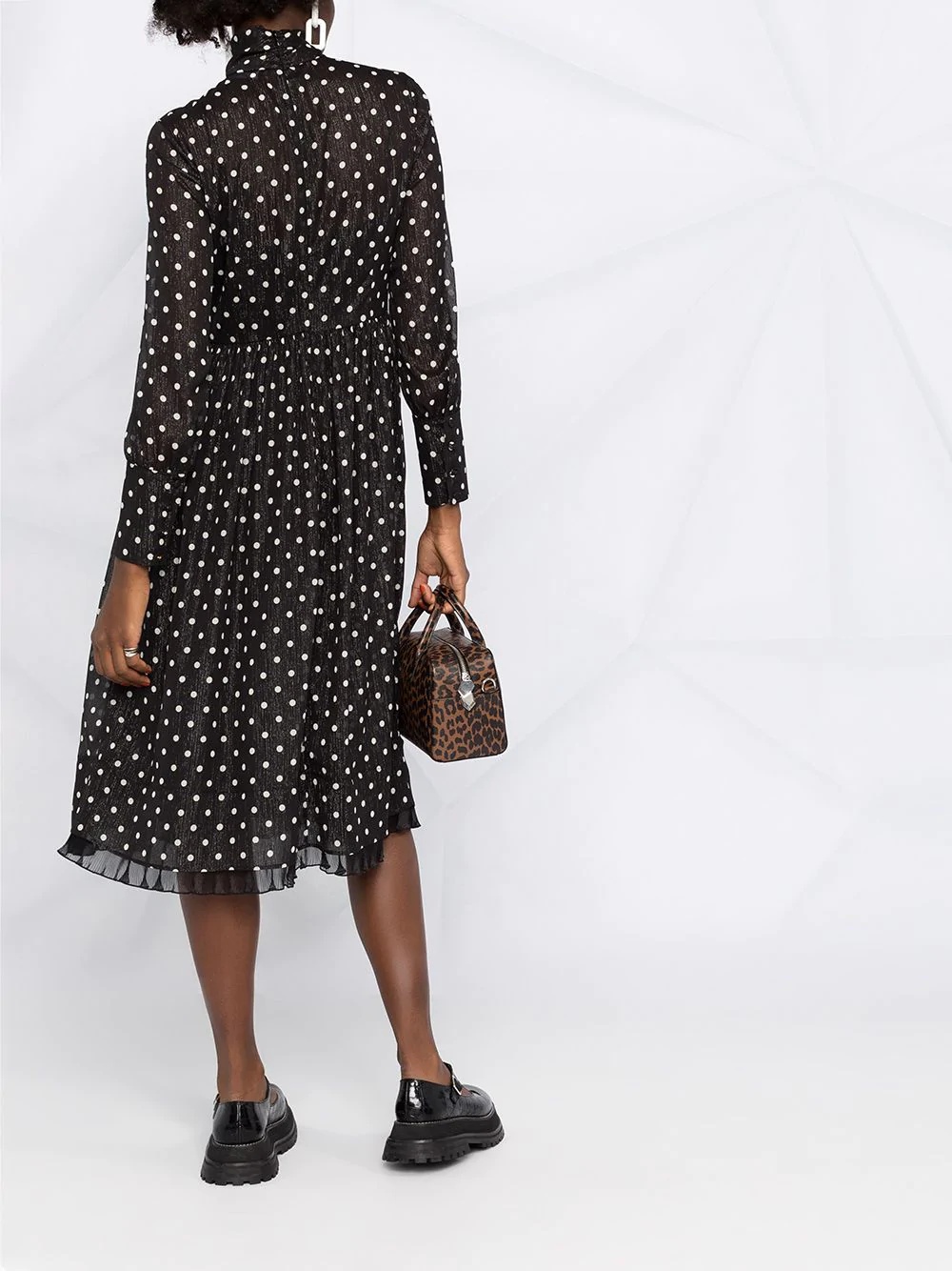 polka dot long-sleeve midi dress - 6